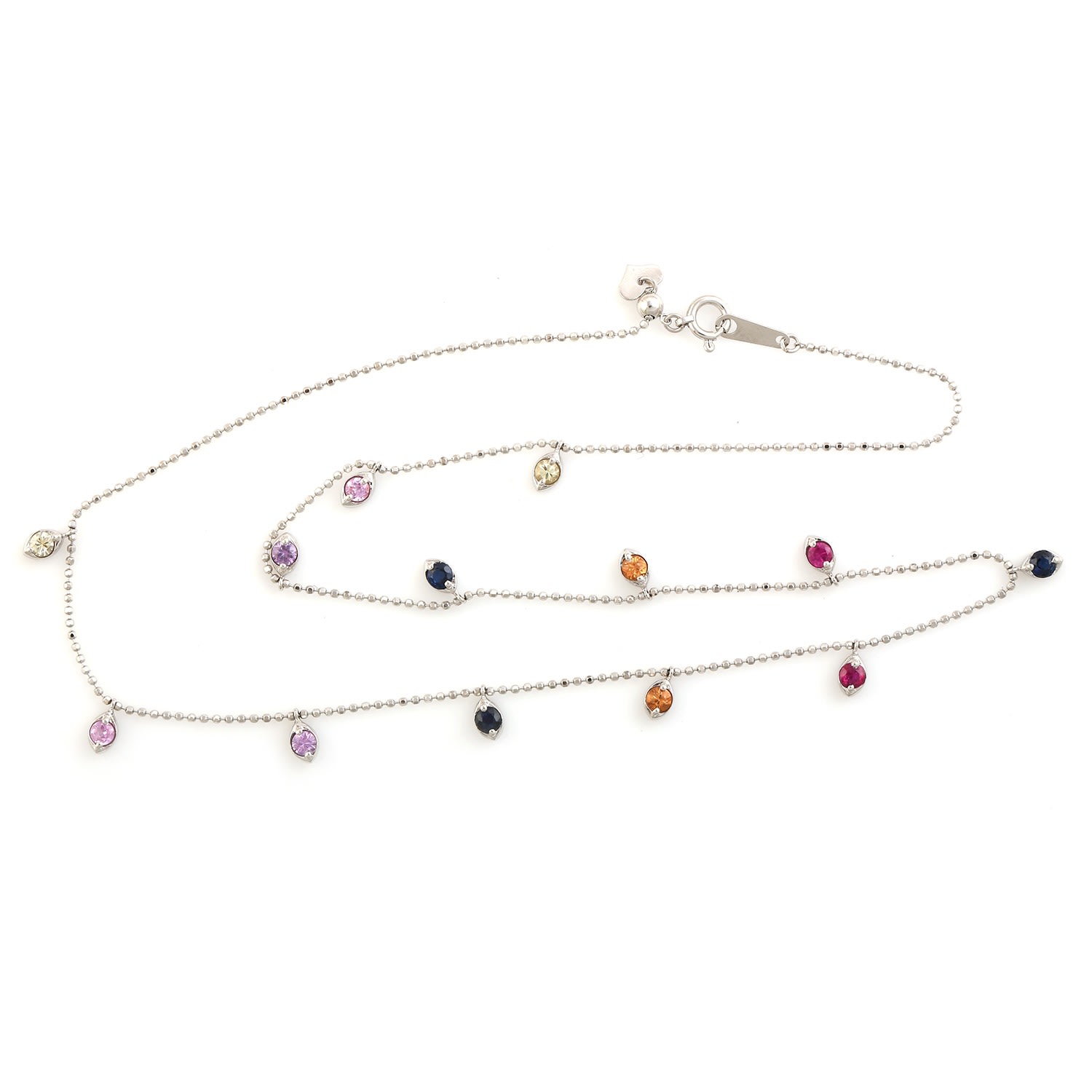 Artisan Women's 18k White Gold Princess Necklace With Multi-sapphire Gemstone Beads In Multi