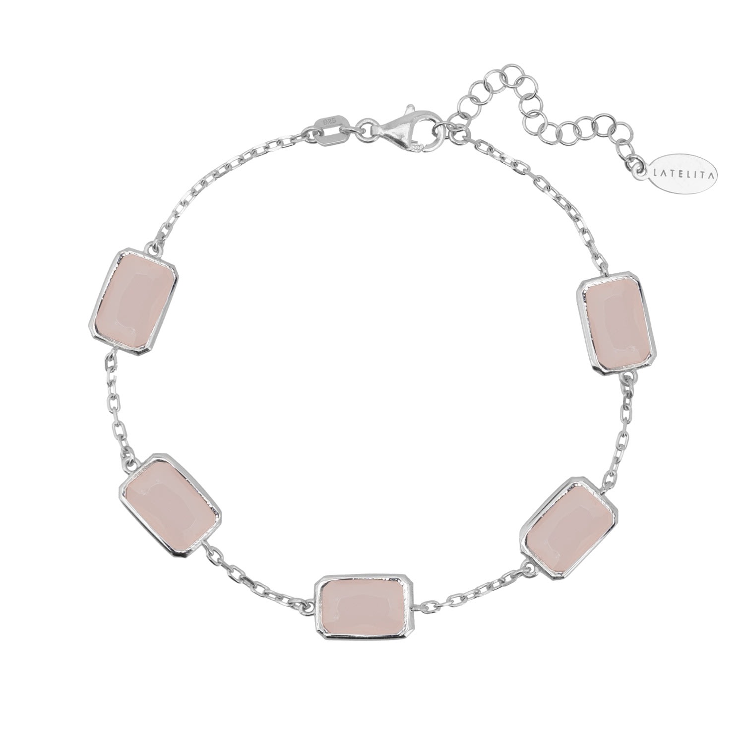 Women’s Silver / Pink / Purple Portofino Bracelet Silver Rose Quartz Latelita