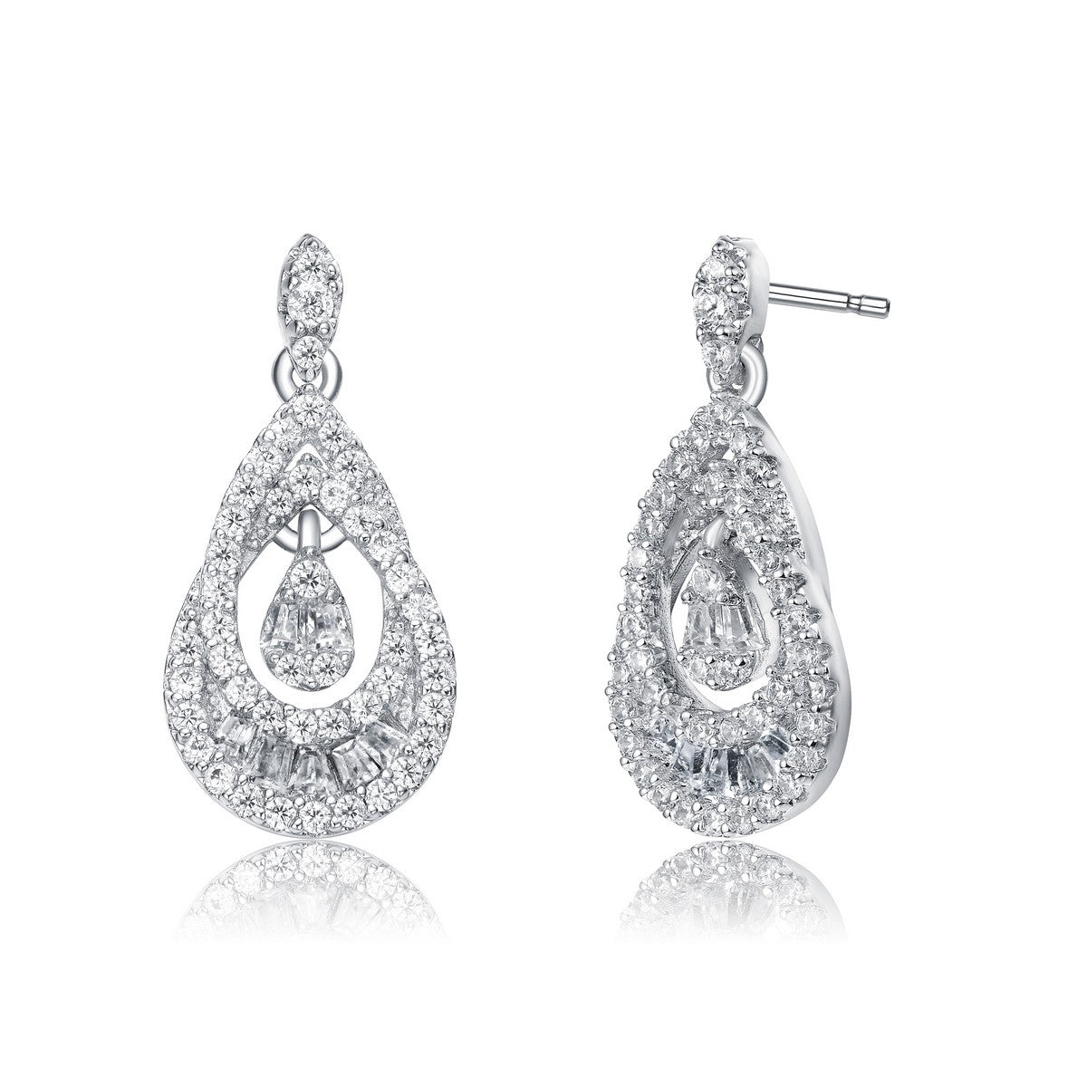 Women’s White / Silver Sterling Silver Cubic Zirconia Double Pear Drop Earrings Genevive Jewelry