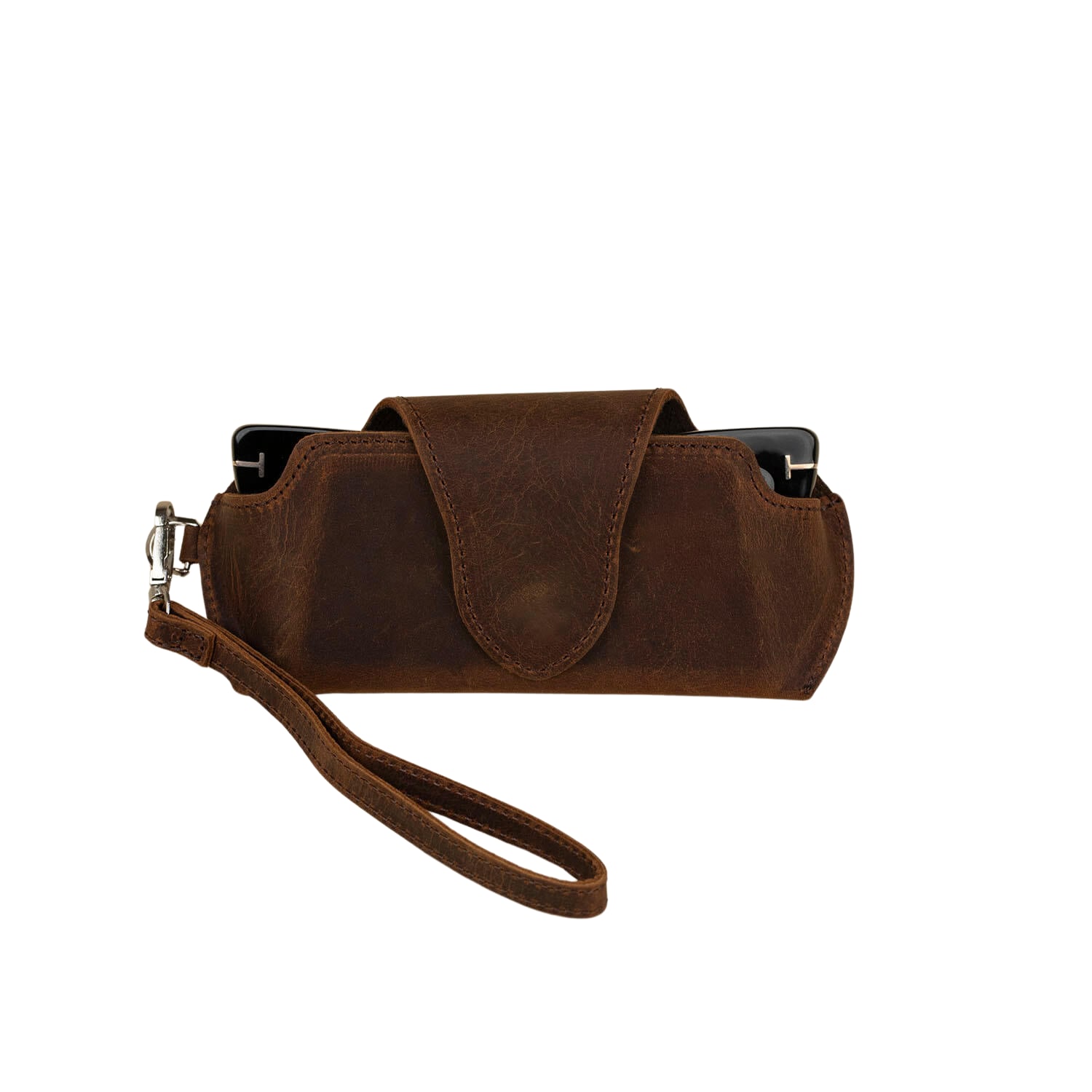 Women's Leather Sunglass Case With Wrist Strap - Rich Dark Brown - Denver | Leathere