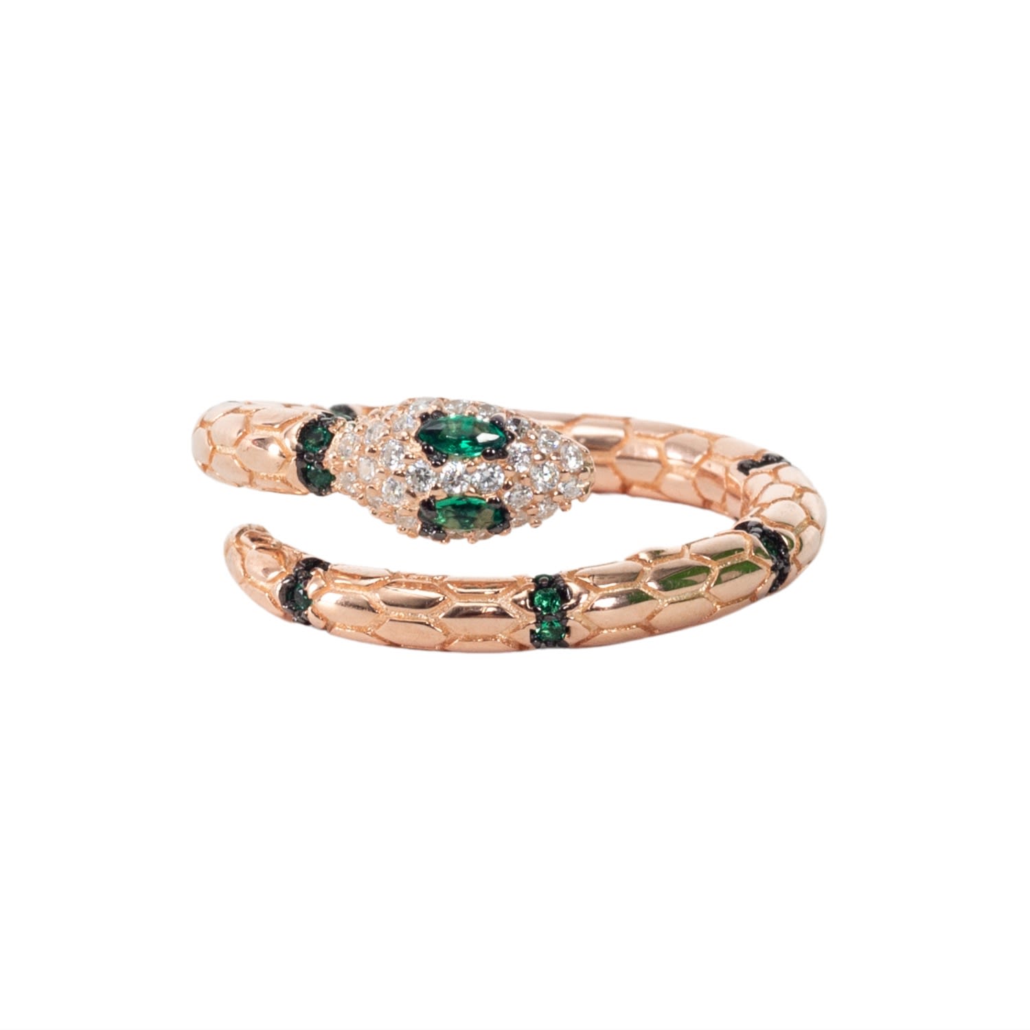 Black And Wild Women's Rose Gold Snake Silver Green Eyes Ring In Gold