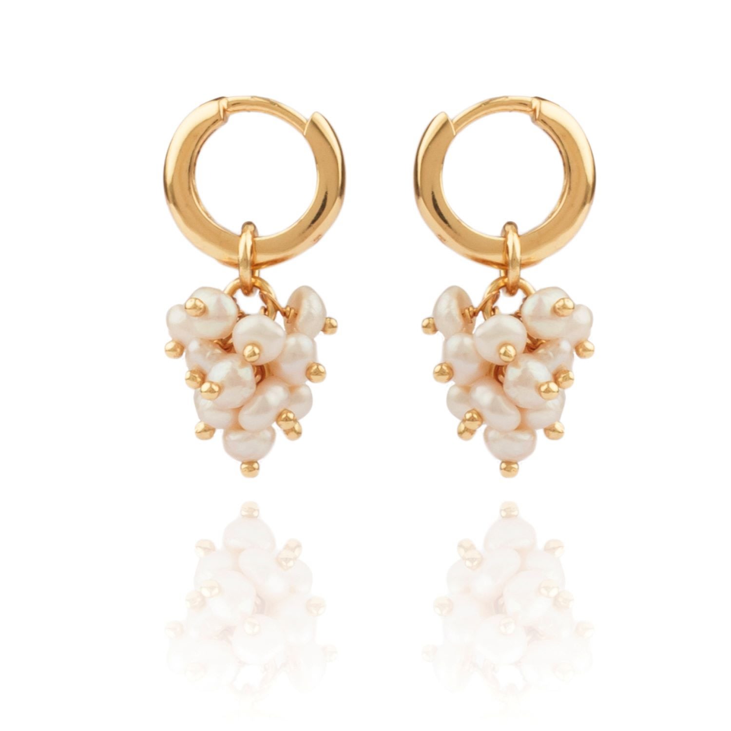 House Of Elliott Women's Gold Musette Hoop Earrings With A Cluster Of Small Pearls In Gold