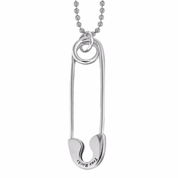 True Rocks Large Safety Pin Necklace In Sterling Silver & Rhodium Plated In Pin