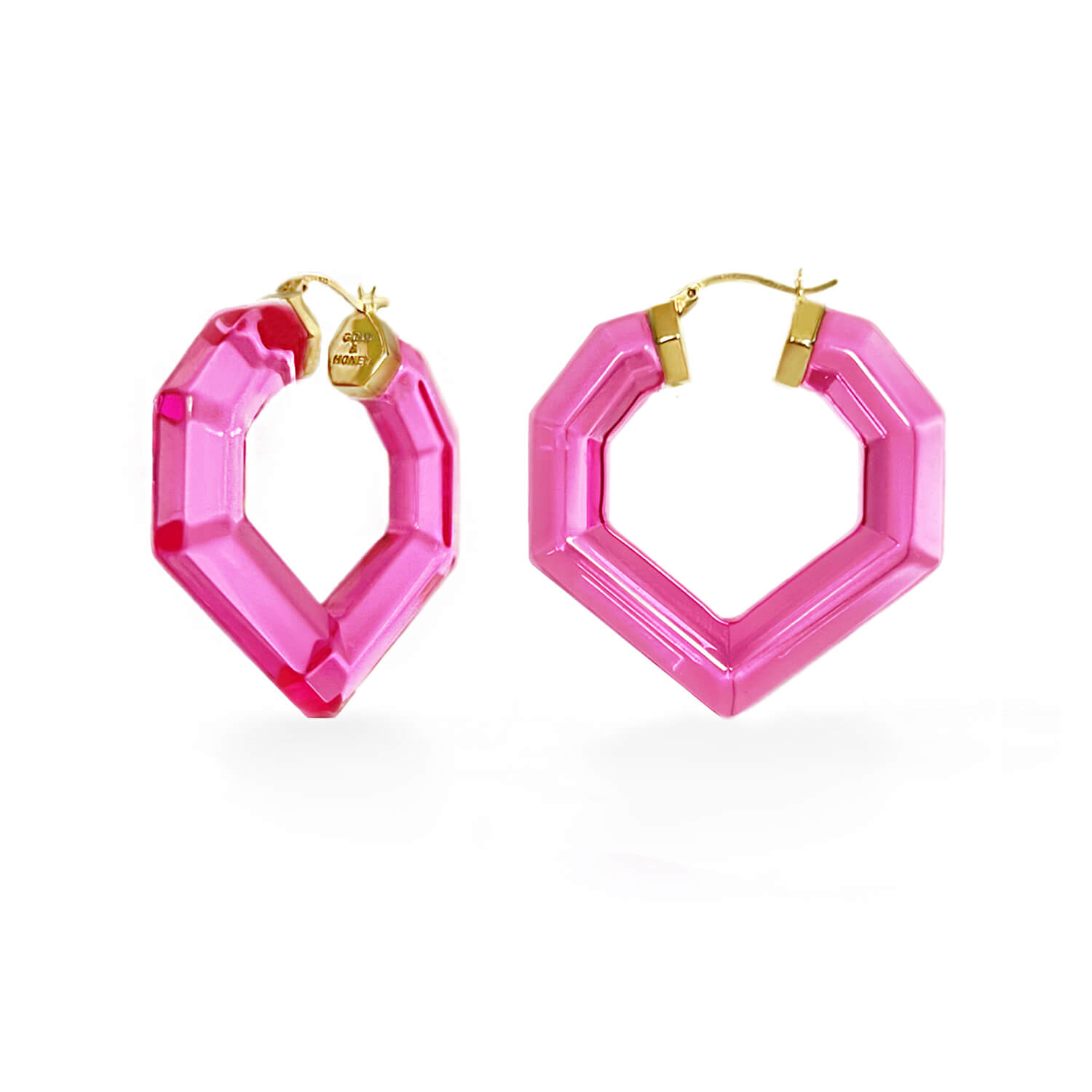 Gold & Honey Women's Pink / Purple / Gold Heart Gemstone Lucite Hoop Earrings In Pink