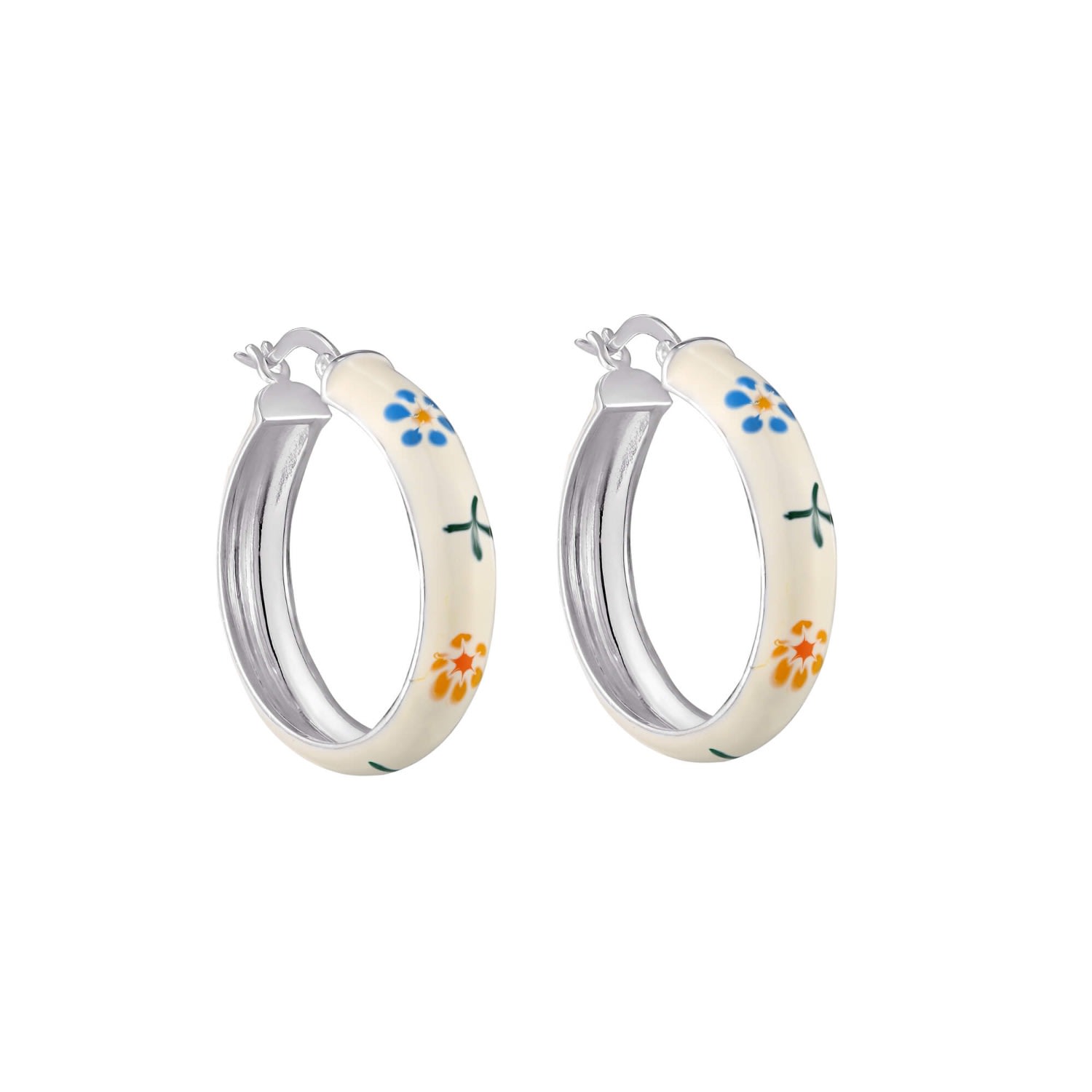 Women’s Ecoated Sterling Silver Yellow And Blue Flower Enamel Large Hoops Seol + Gold