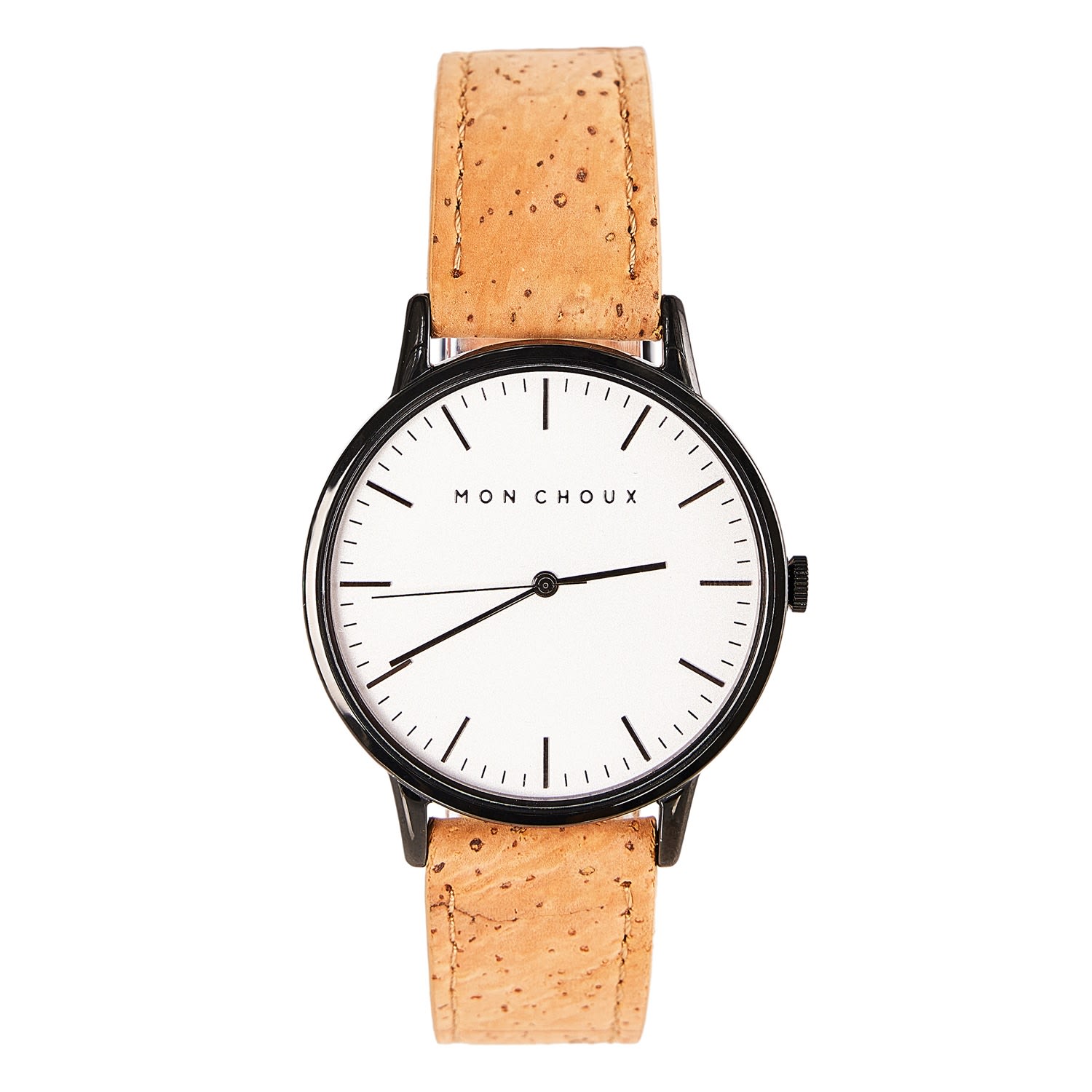 Women’s Neutrals / Black / White Classic White Noir Watch In Natural Cork Leather One Size Mon Choux