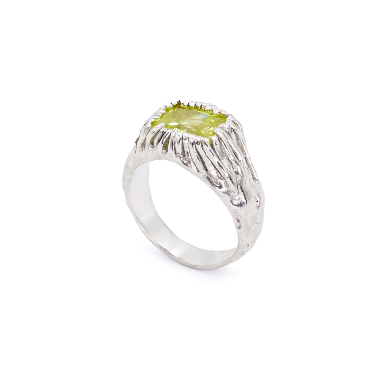 Ten Antennas Men's Silver / Green Unisex Signet Ring With Acid Green Zirconia