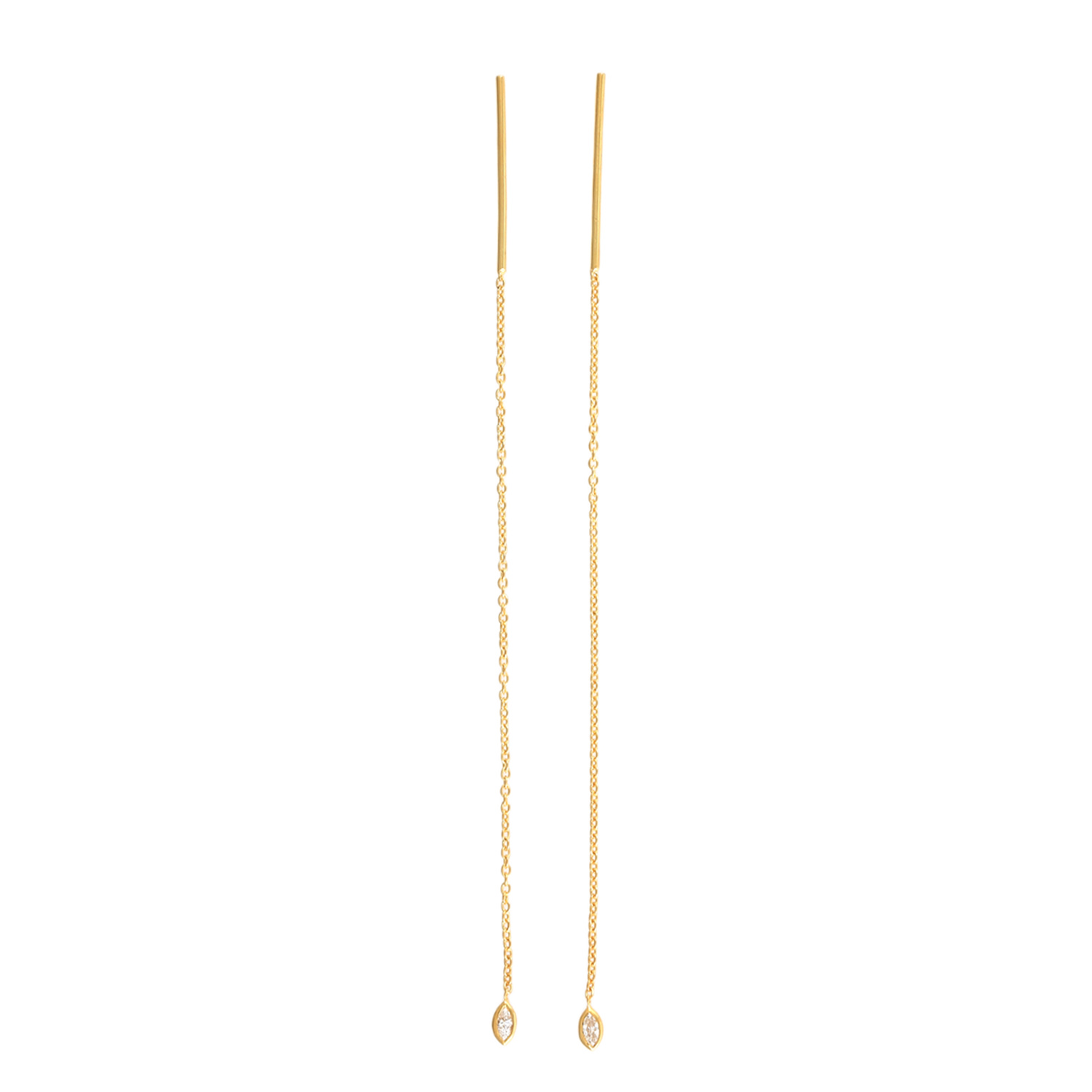 Artisan Women's Gold / White Marquise Diamond In Yellow Gold Chain Ear Thread Earrings