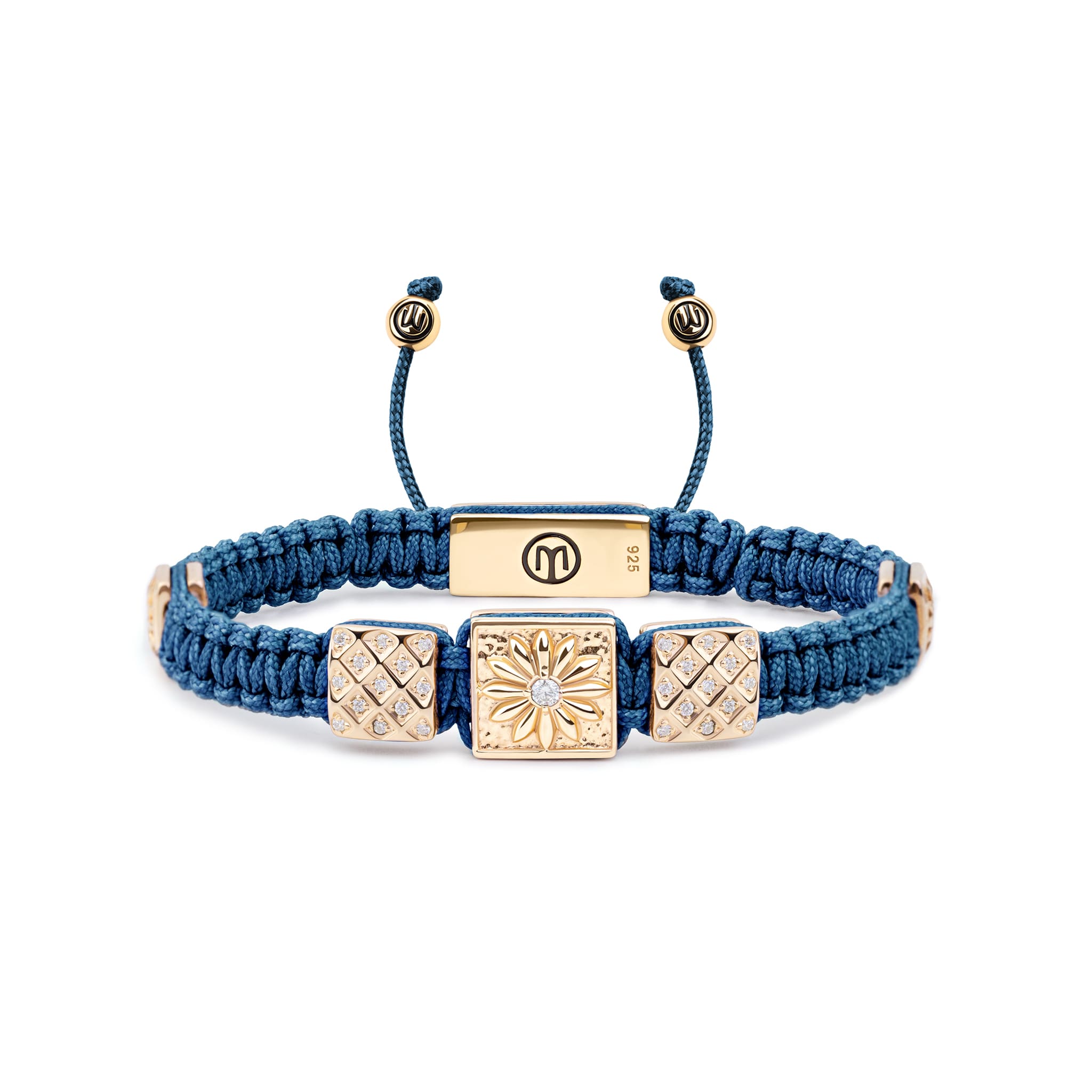 Mahigan Women's Gold / Blue Triple Macrame Bracelet In Gold - White Moissanites & Navy Blue String