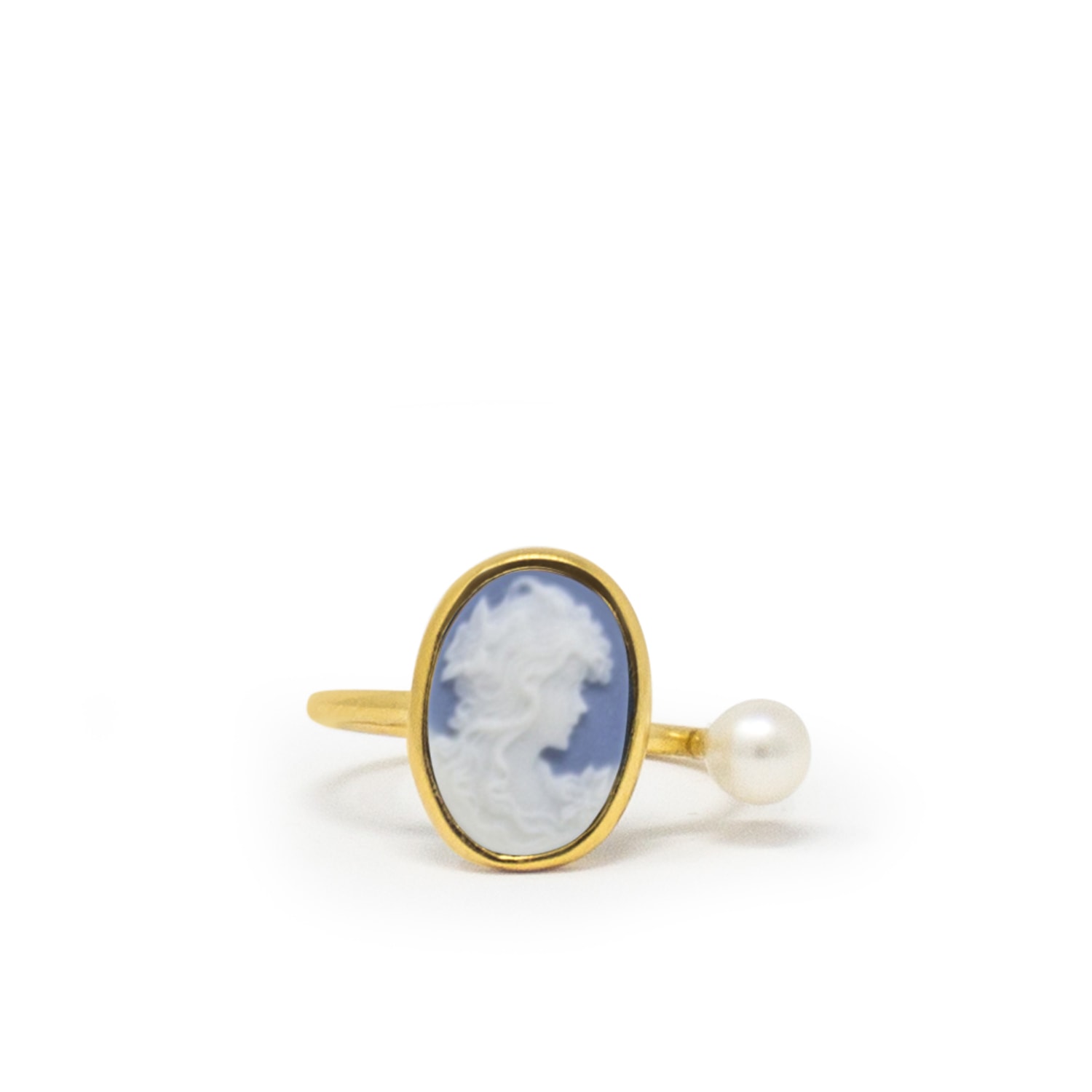 Women’s Gold / Blue Gold-Plated Sky Blue Mini Cameo Ring With A Pearl Vintouch Italy