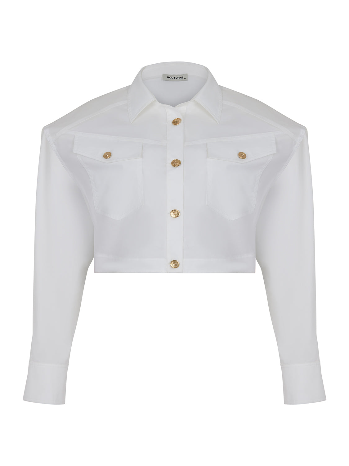 Nocturne Women's White Ecru Cropped Shirt With Shoulder Pads