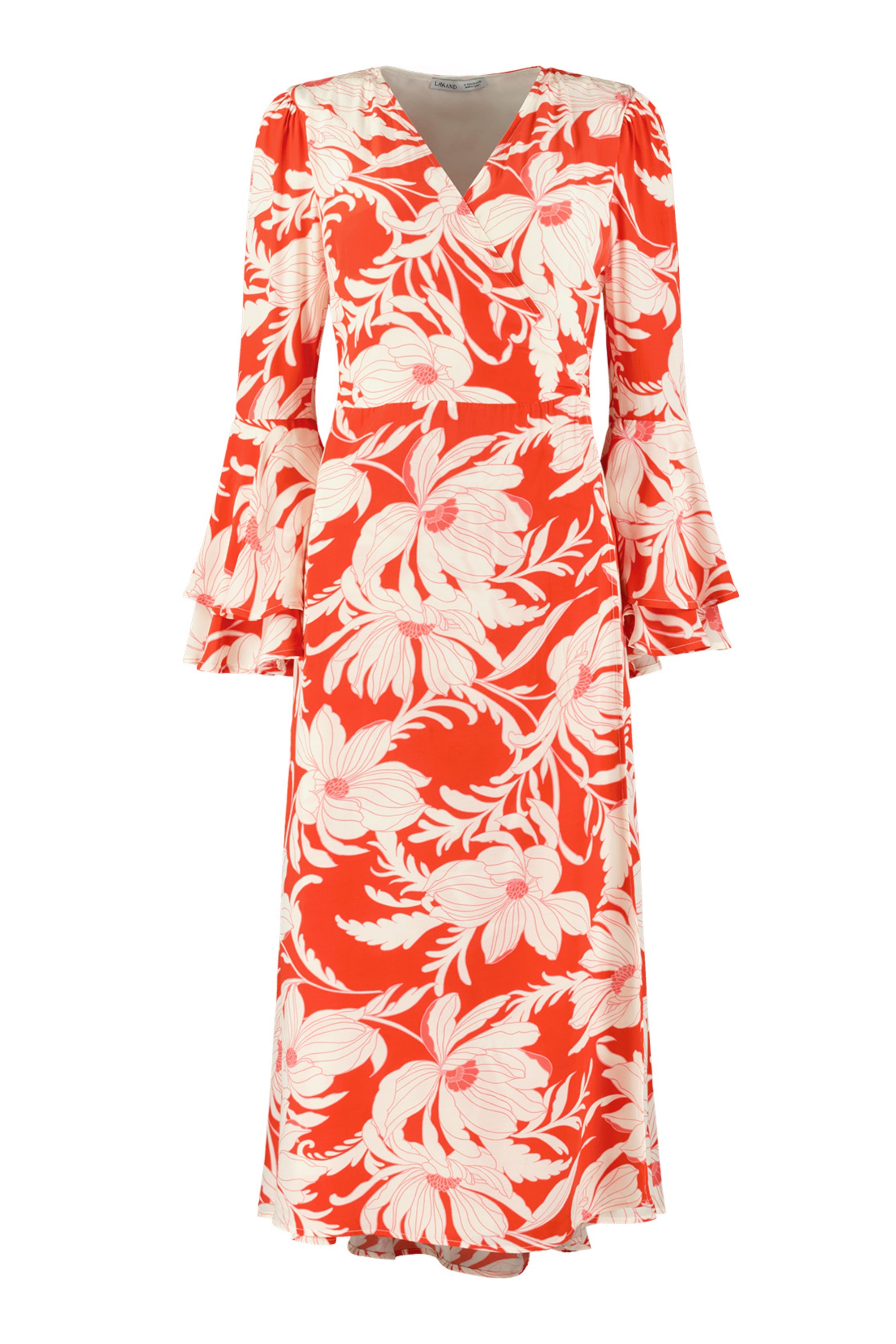 Lavaand Women's White / Red The Dantea Long Flare Sleeve Wrap Dress In Red & White Vintage Floral In White/red