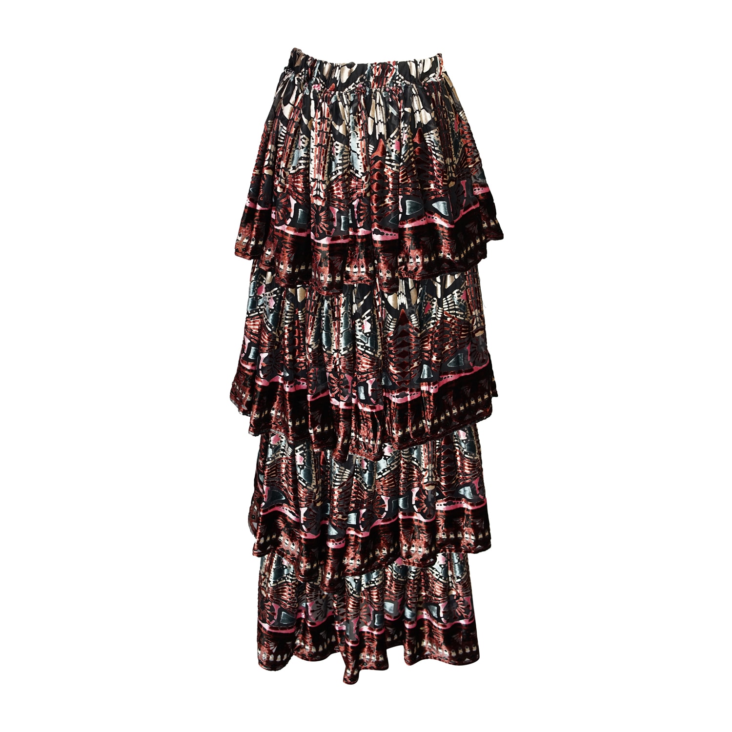 Jennafer Grace Women's Empire Silk Velvet Tiered Maxi Skirt In Black