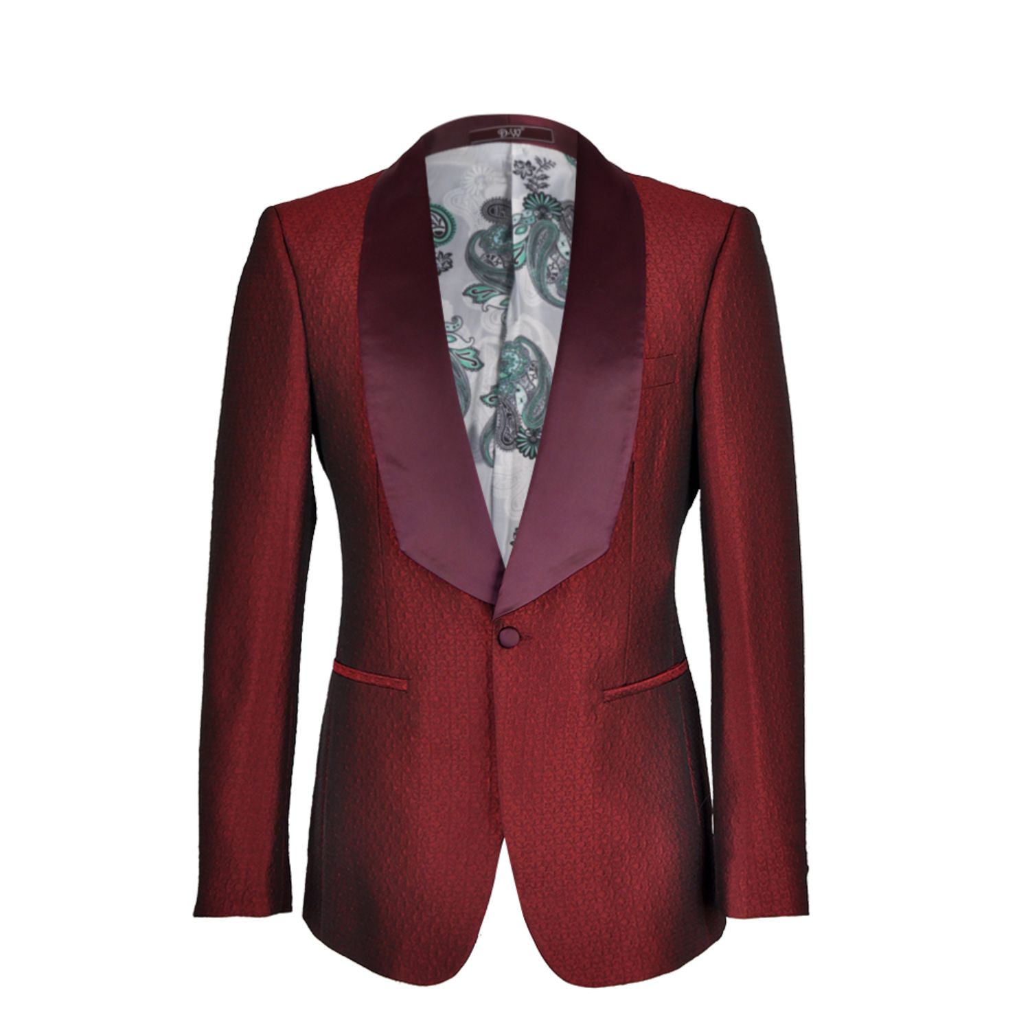 Men’s Red David Wej Signature Satin Shawl Lapel Tuxedo - Wine M