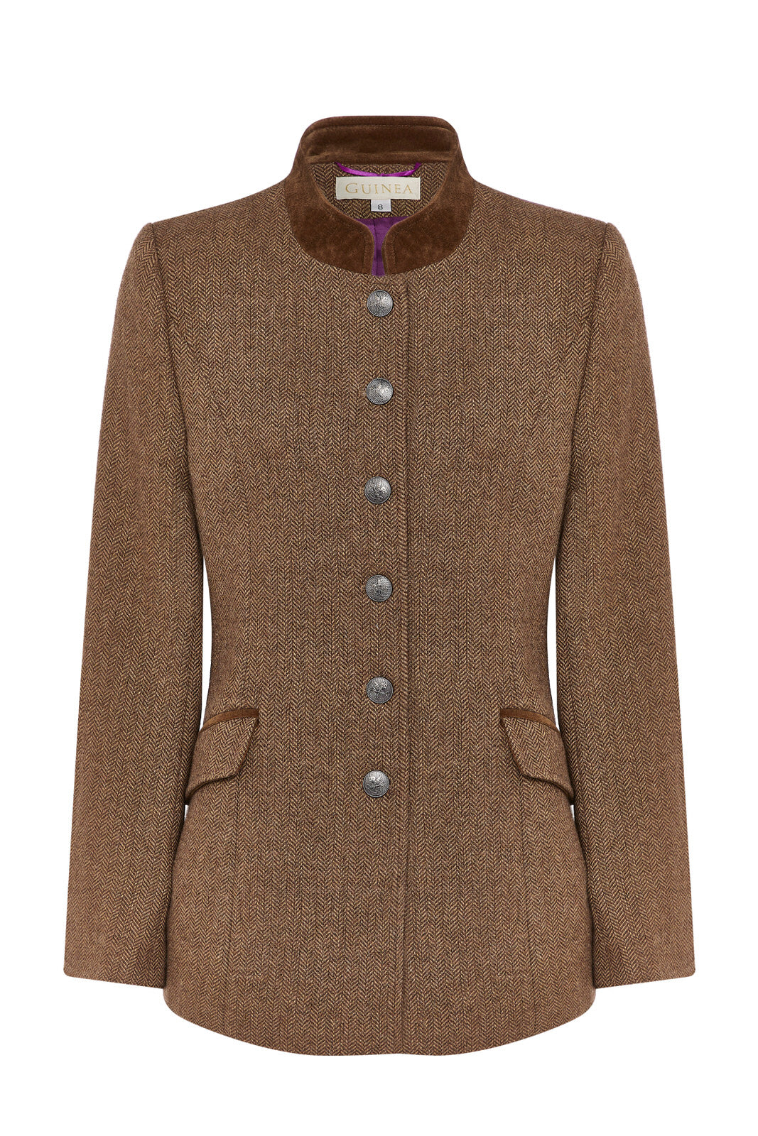 Guinea Women's Brown Tweed Blazer - Wool With Velvet Trims In Brown