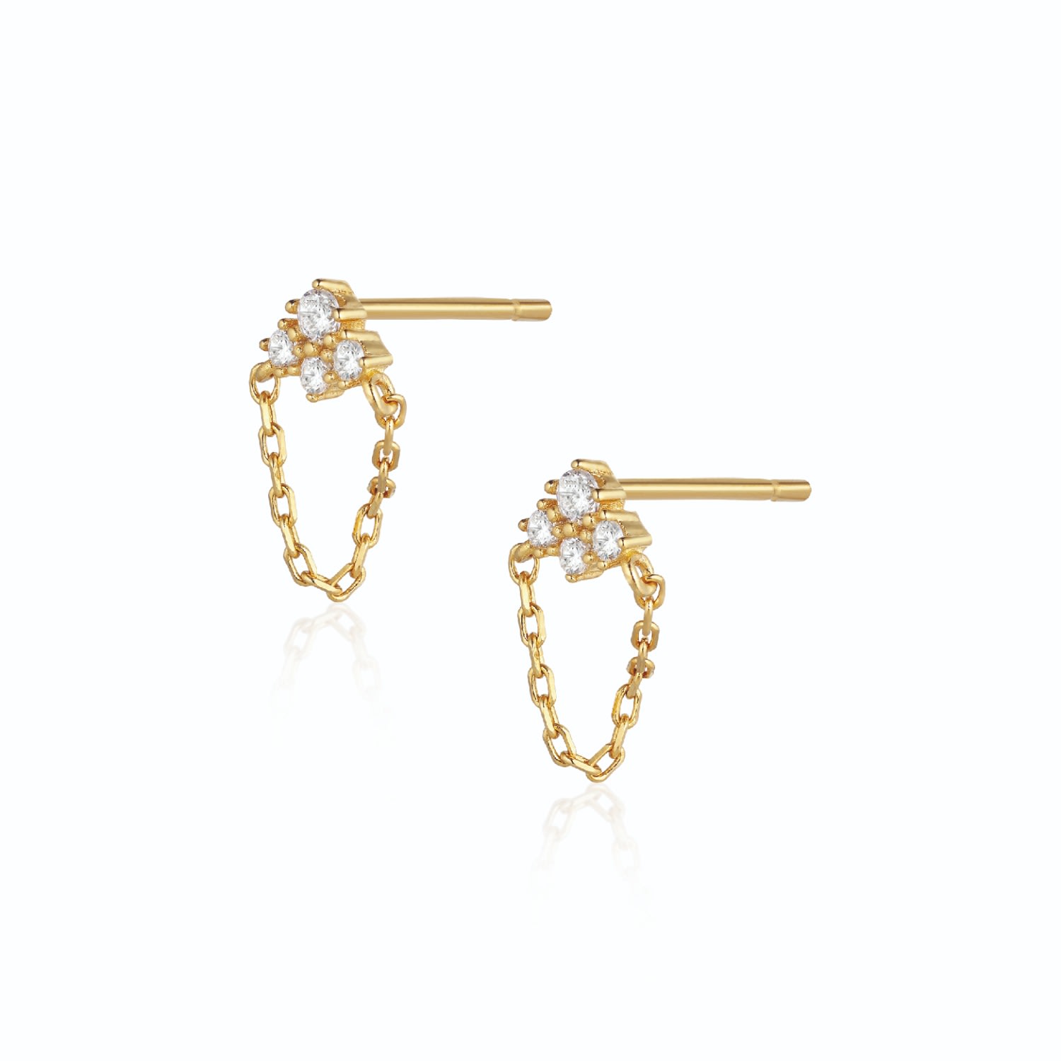 Women’s Gold Gaia Flower Earstuds With Zircons & Chain Alura Copenhagen Jewellery