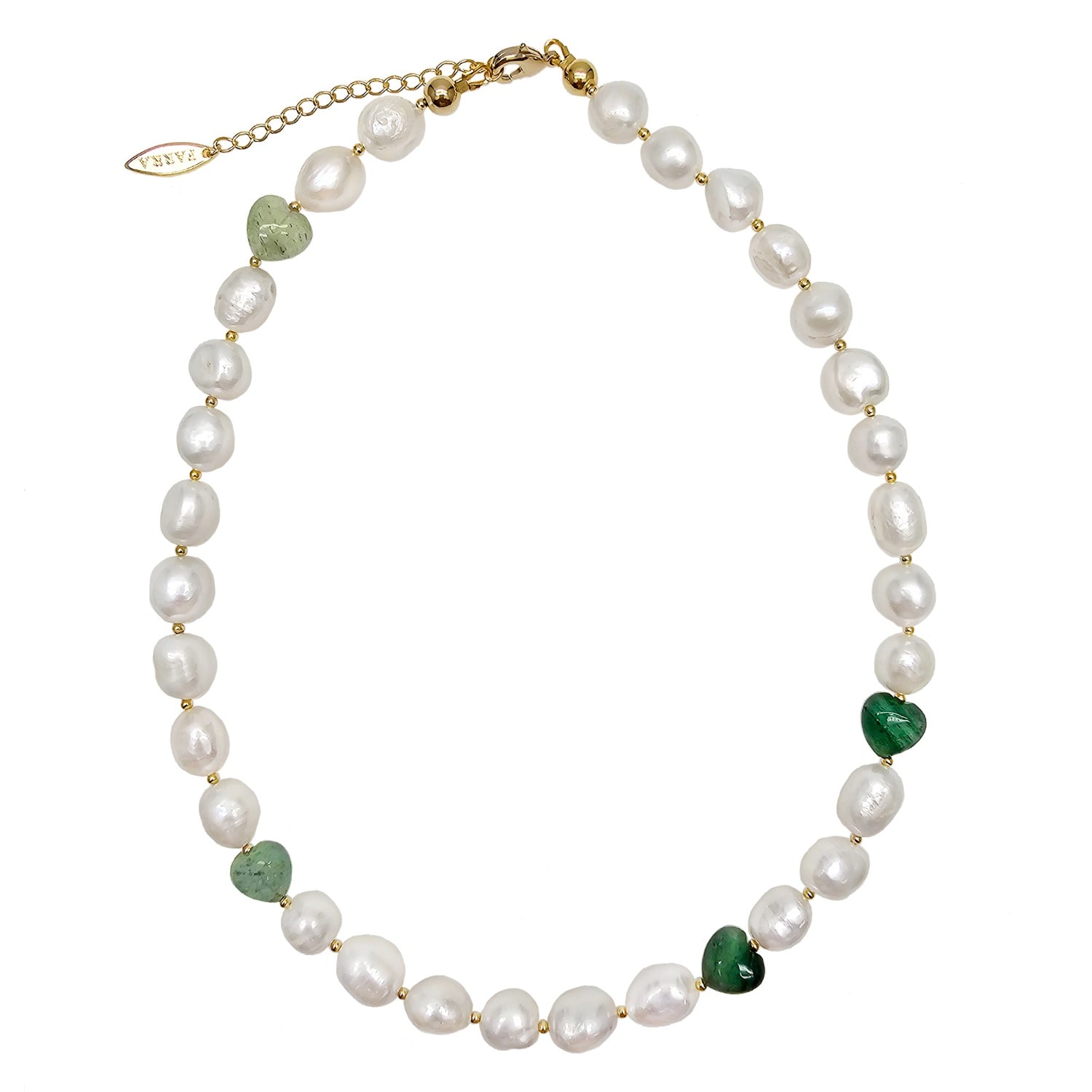 Farra Women's Freshwater Pearls With Heart Shaped Green Aventurine Free Style Necklace
