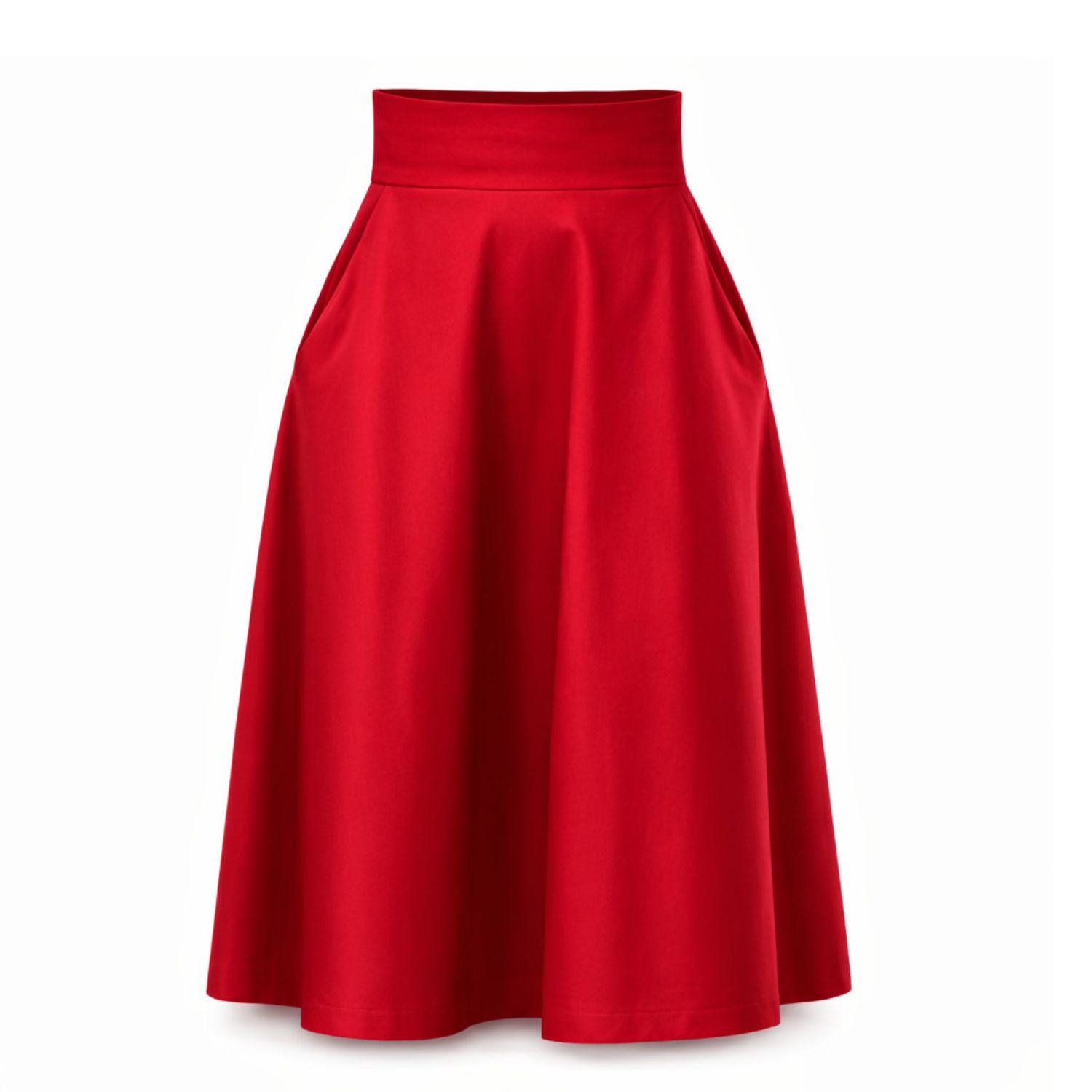 Women's Flare Cotton Skirt With High Waist And Pockets In Red | 3Xl | Nikka Place