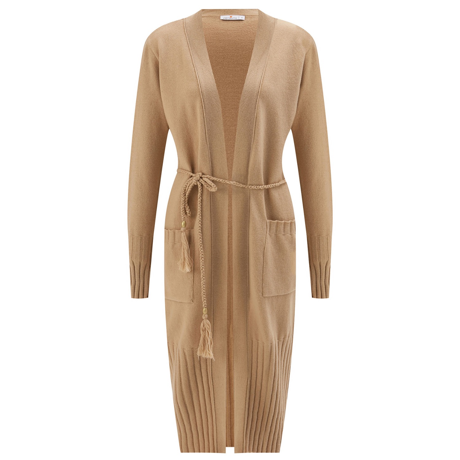 Long Knit Cardigan With Belt - Beige | Peraluna | Wolf & Badger