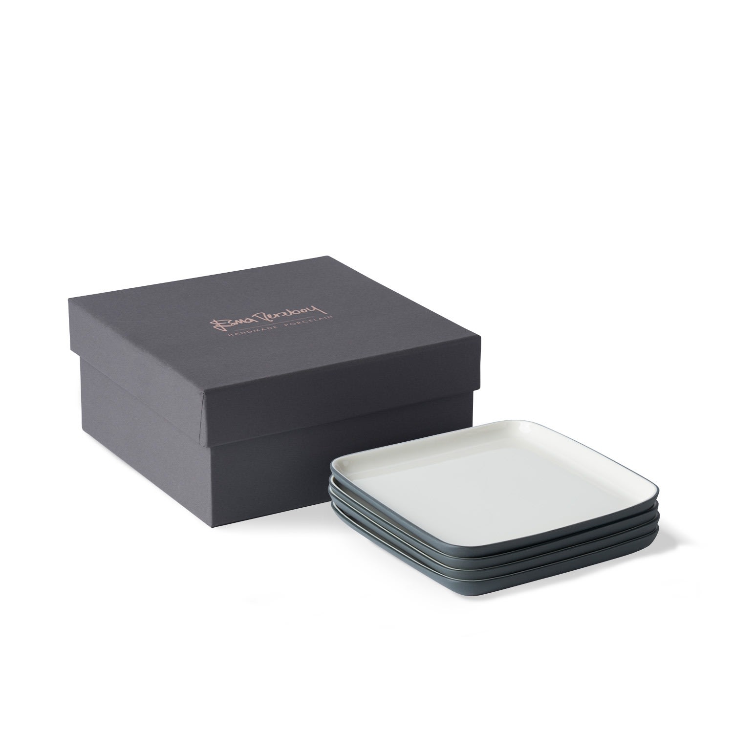 Esma Dereboy Black / White Square Bread Plate Set Of Four  Black Ivory Colour In Blue