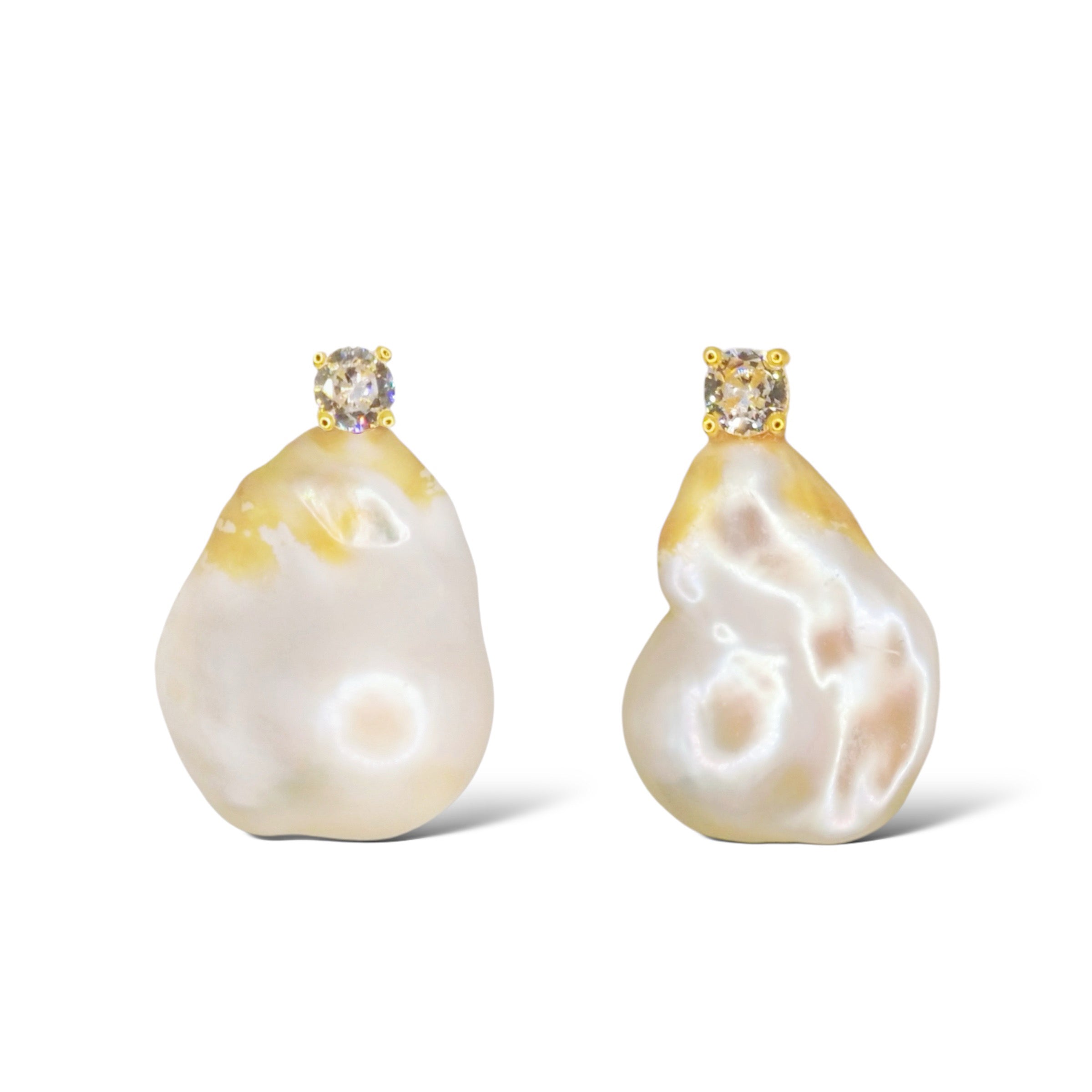 Ninemoo Women's White / Silver Gold Flecked Baroque Pearl Silver Earrings