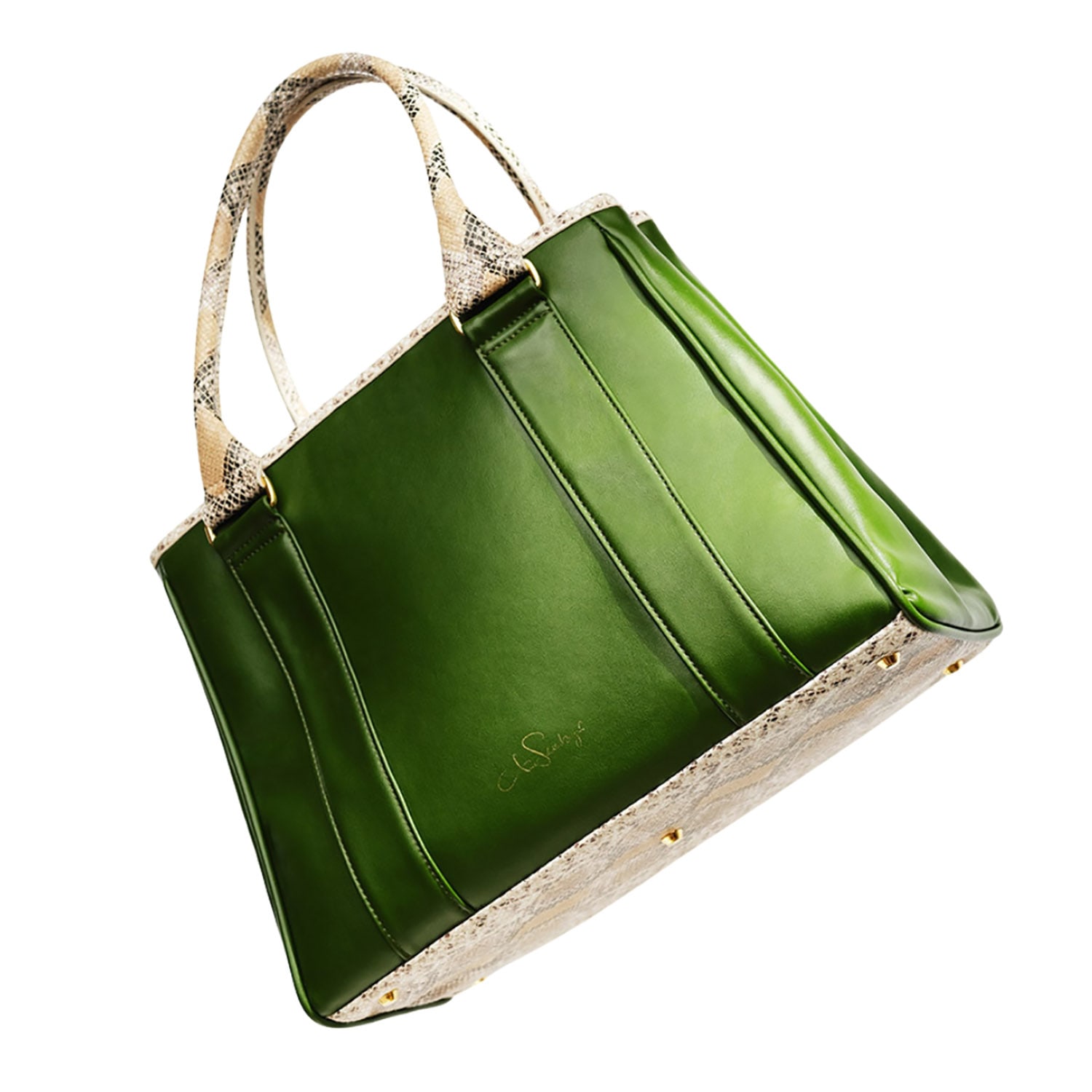 Anne Schollenberger Women's Green Tote Bag No One Olive & Snake In Green
