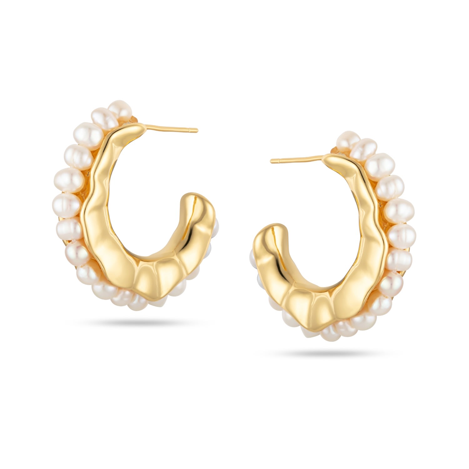 Arctic Fox & Co. Women's Aelia Pearl Scolloped Gold Hoop Earrings