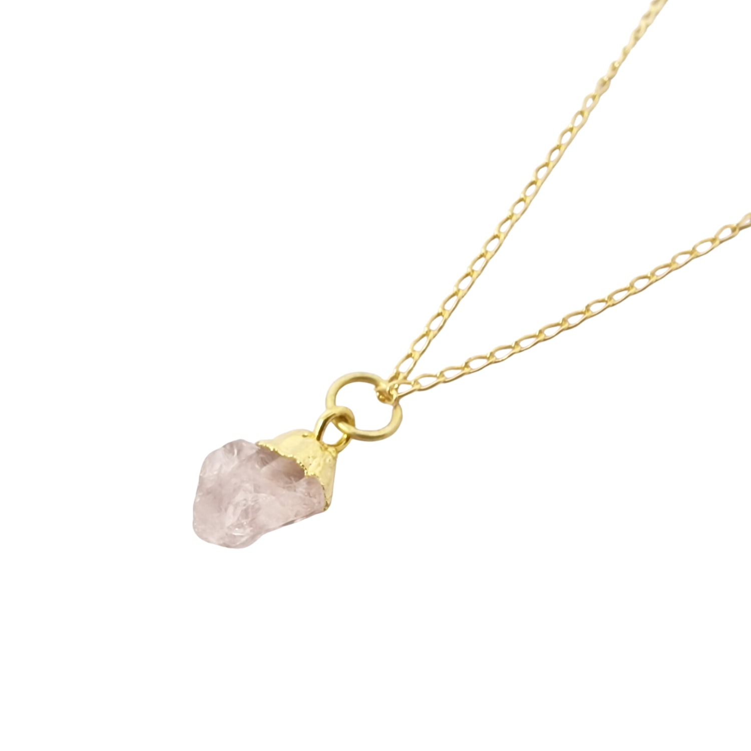 Women’s Pink / Purple Raw Rose Quartz October Birthstone Gold Plated Necklace Harfi