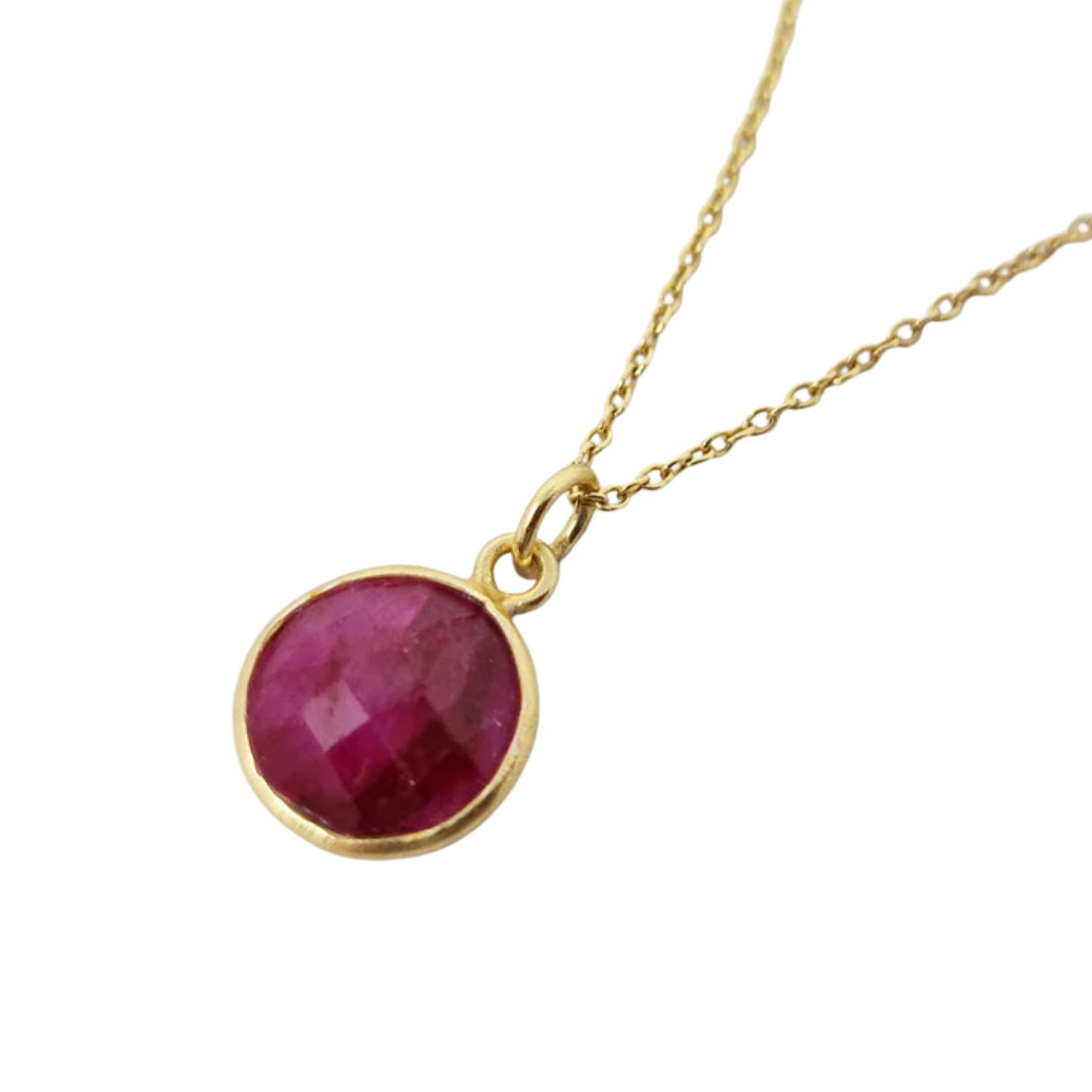 Harfi Women's Gold Vermeil Plated Round Pink Ruby July Birthstone Crystal Necklace In Pink