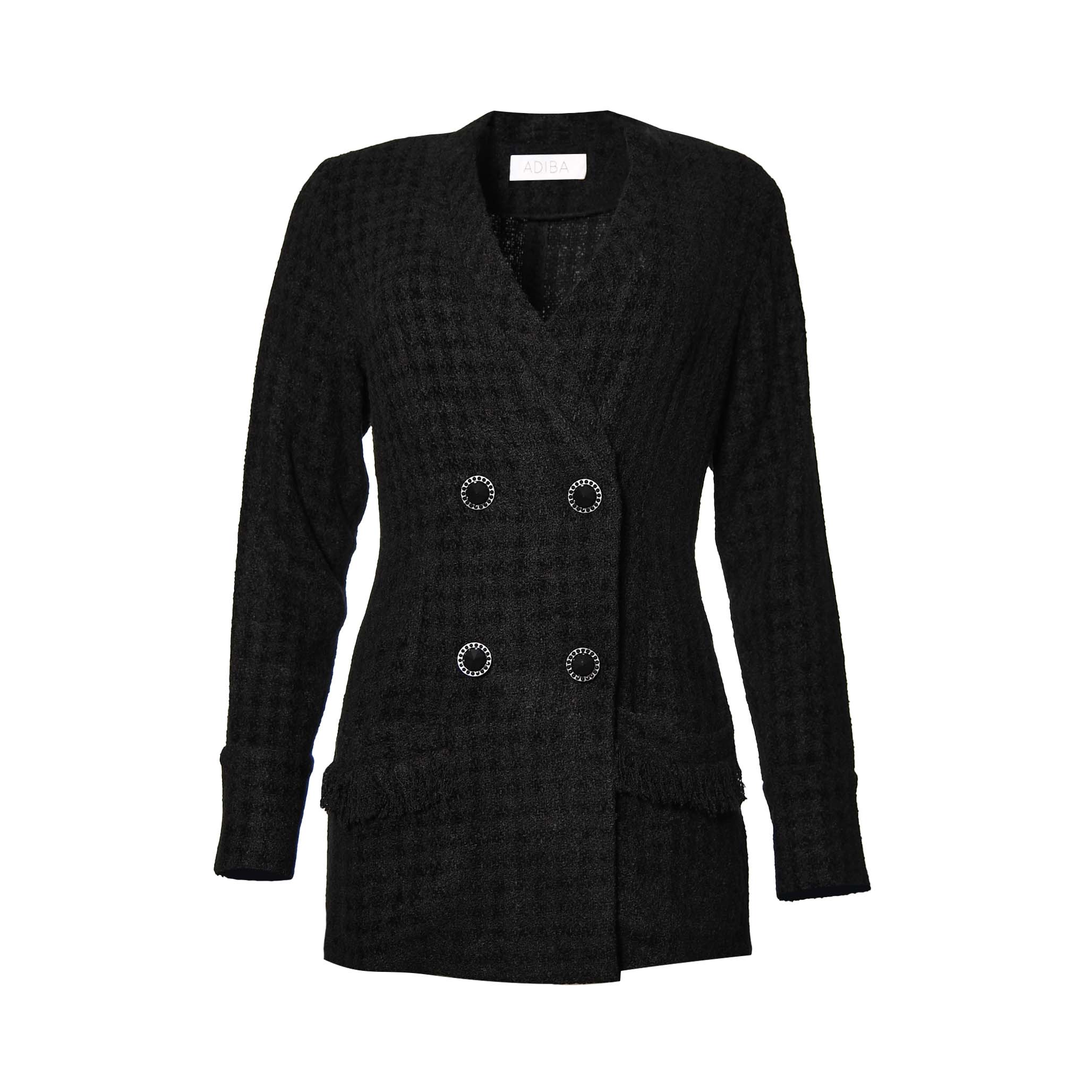 Adiba Women's Gerbera Tweed Black Long Blazer