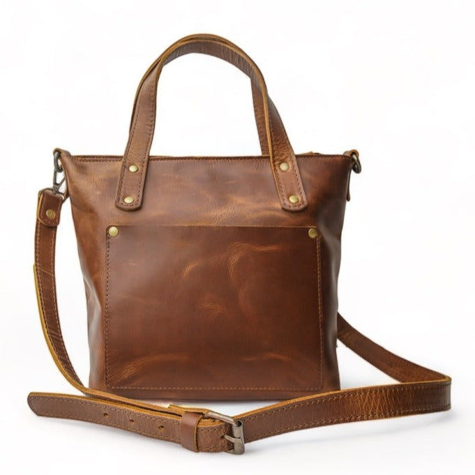 Hides Leather Co. Women's Brown Handmade Mini Leather Tote Shoulder Bag