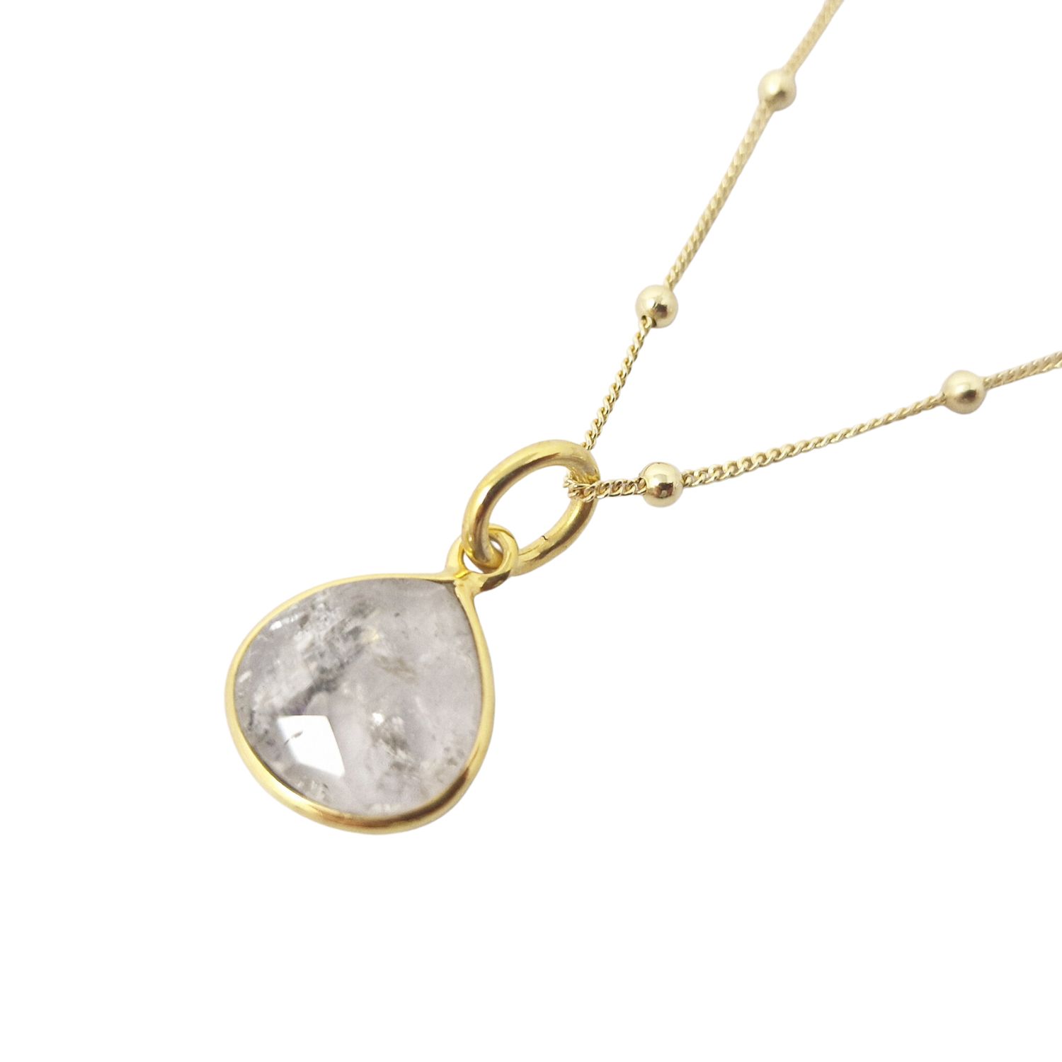 Harfi Women's Grey / White / Gold Gold Vermeil Plated Herkimer Diamond April Birthstone Crystal Necklace In Multi