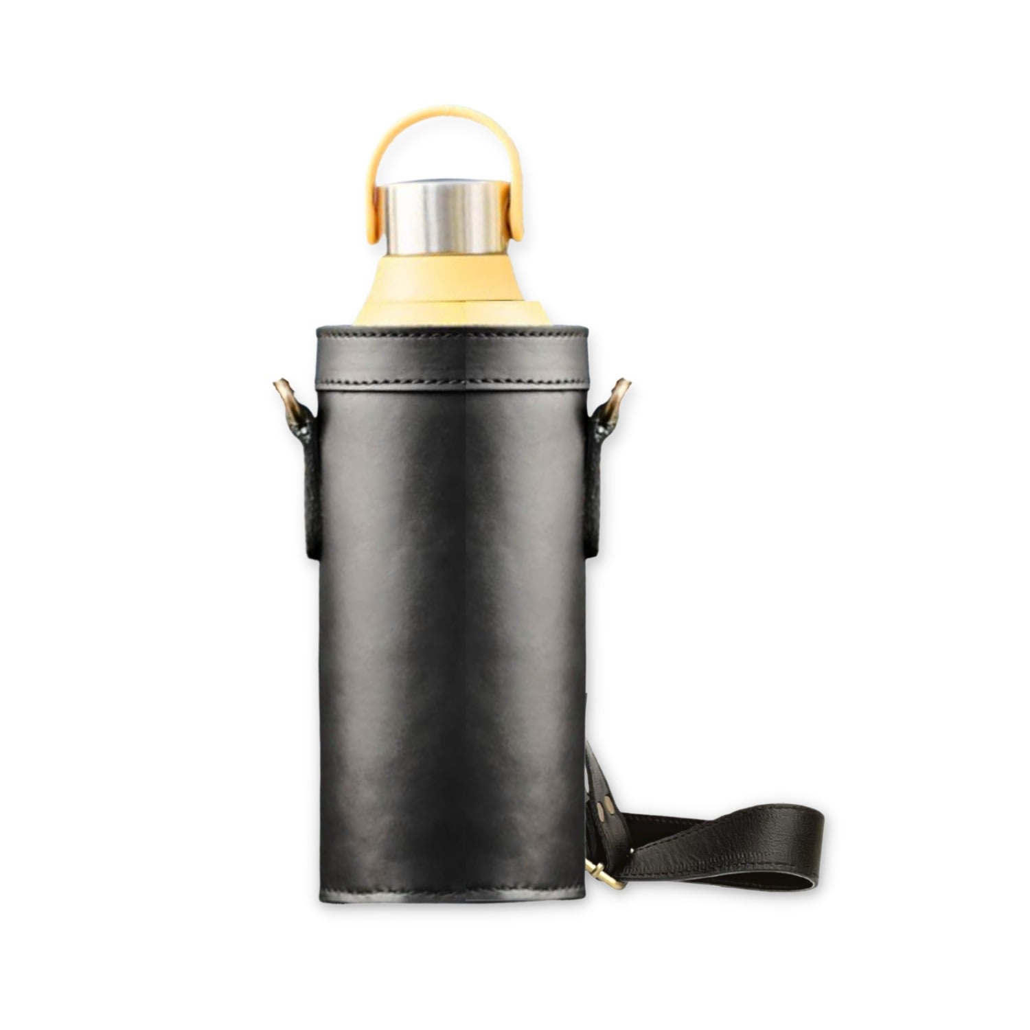 Vida Vida Women's Black Leather Water Bottle Holder With Strap In Black