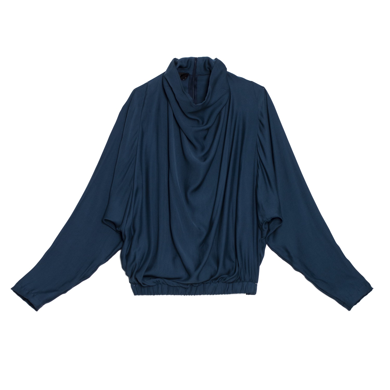 Women’s Blue Oblique Draped Turtleneck Top Small Gaffer & Fluf