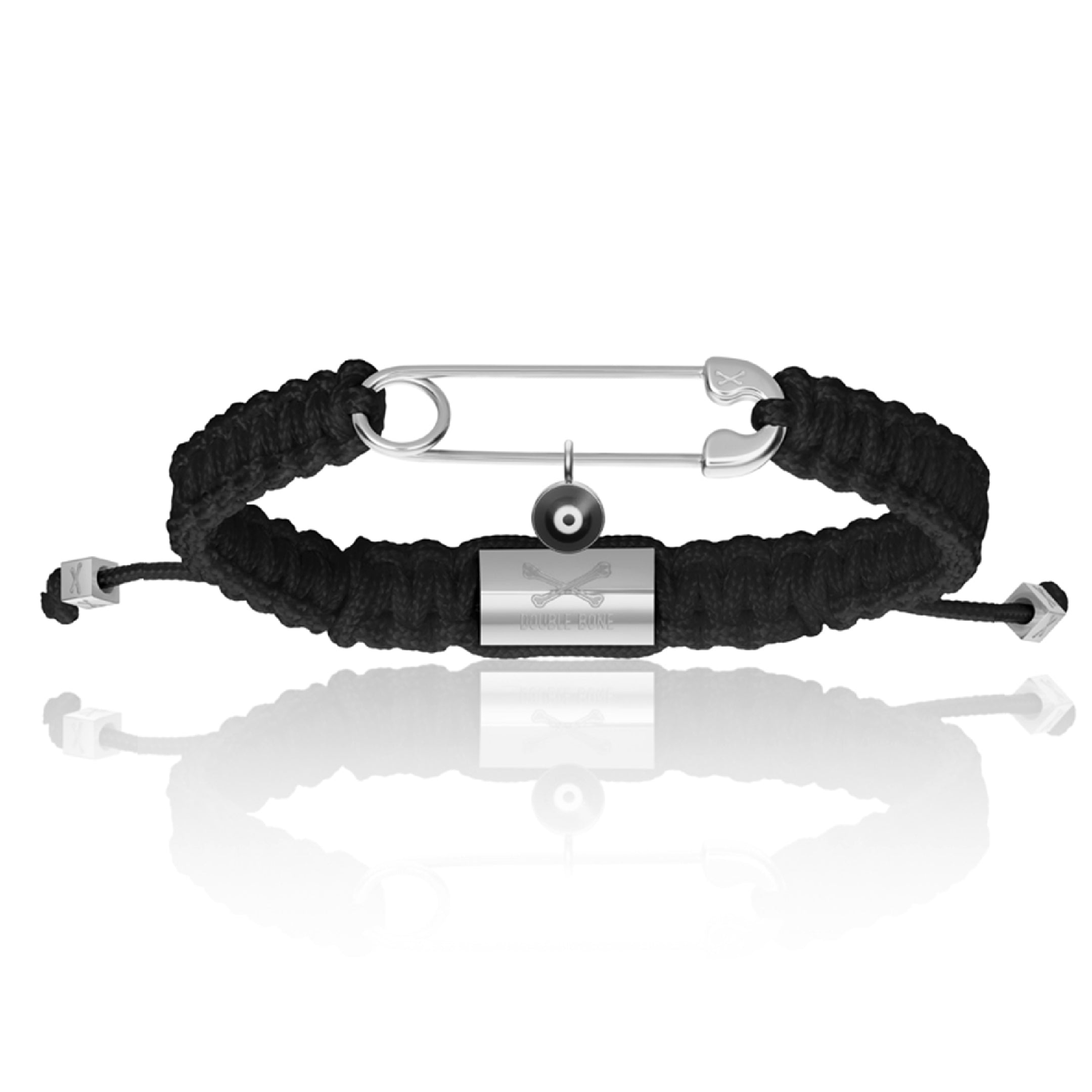 Men’s Silver Safety Pin With Black Polyester Bracelet Unisex Double Bone Bracelets