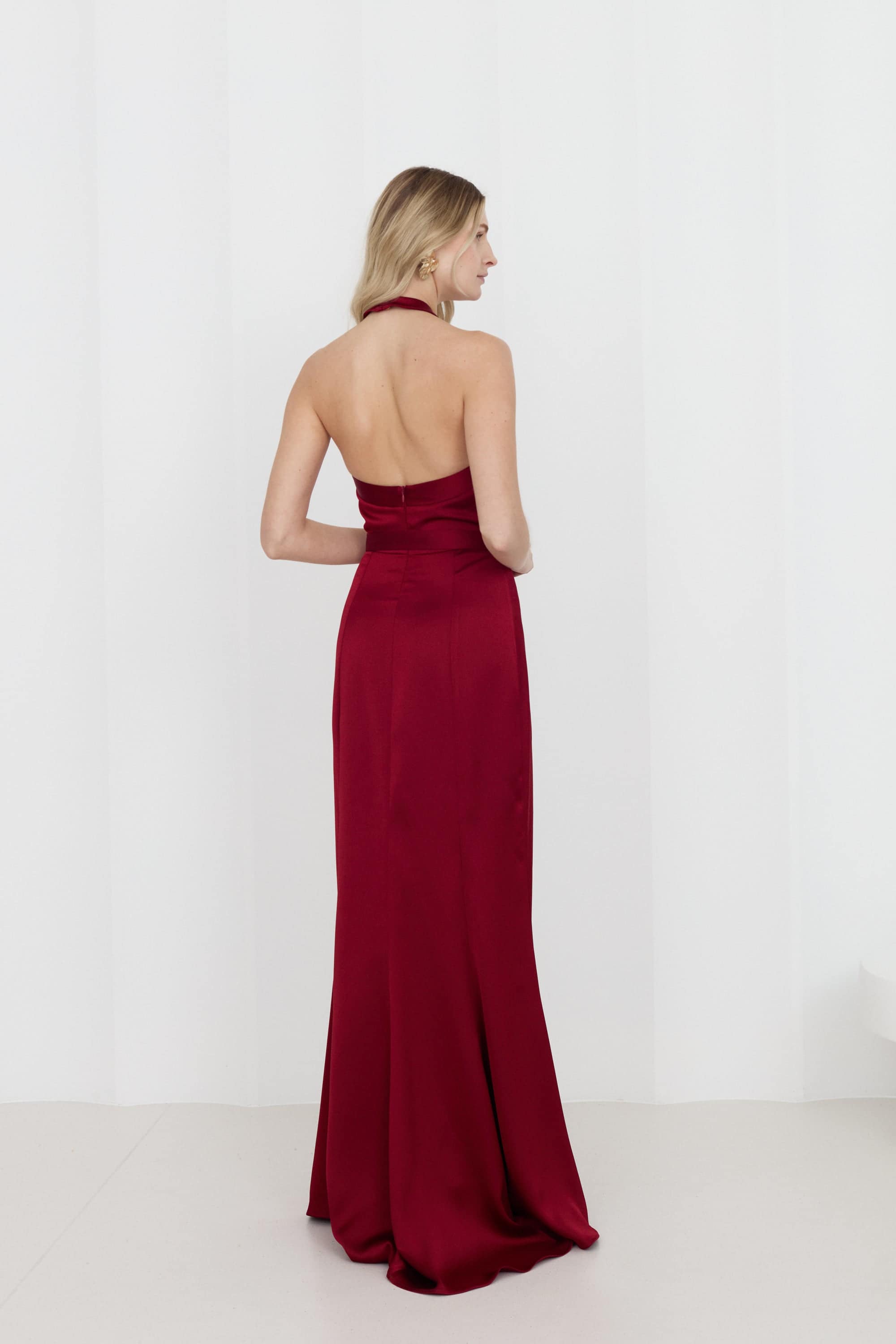 Gisel Red Halter Neck Long Evening Dress | UNDRESS | Wolf & Badger