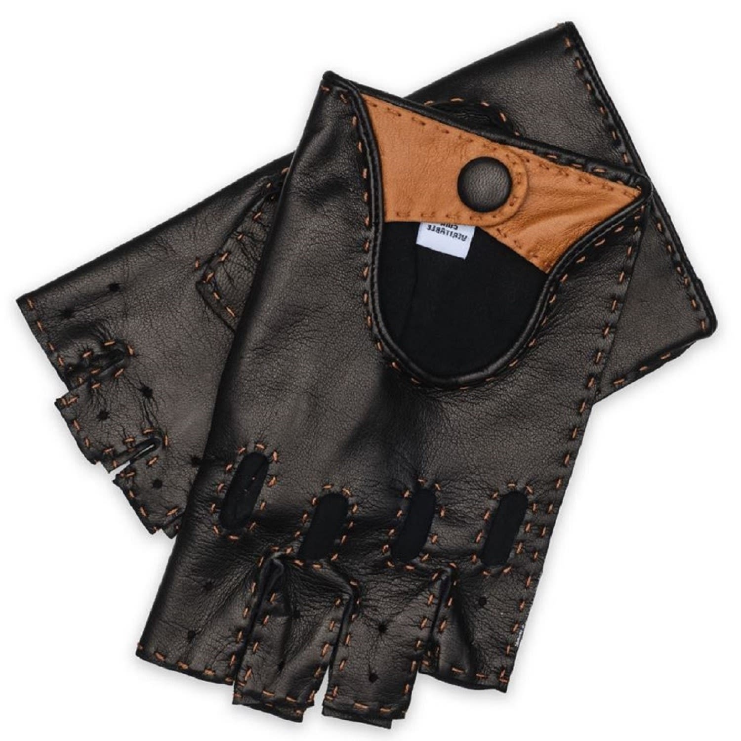 1861 Glove Manufactory Black / Brown Rome Spring -  Men's Fingerless Driving Gloves In Black And Brown In Black/brown