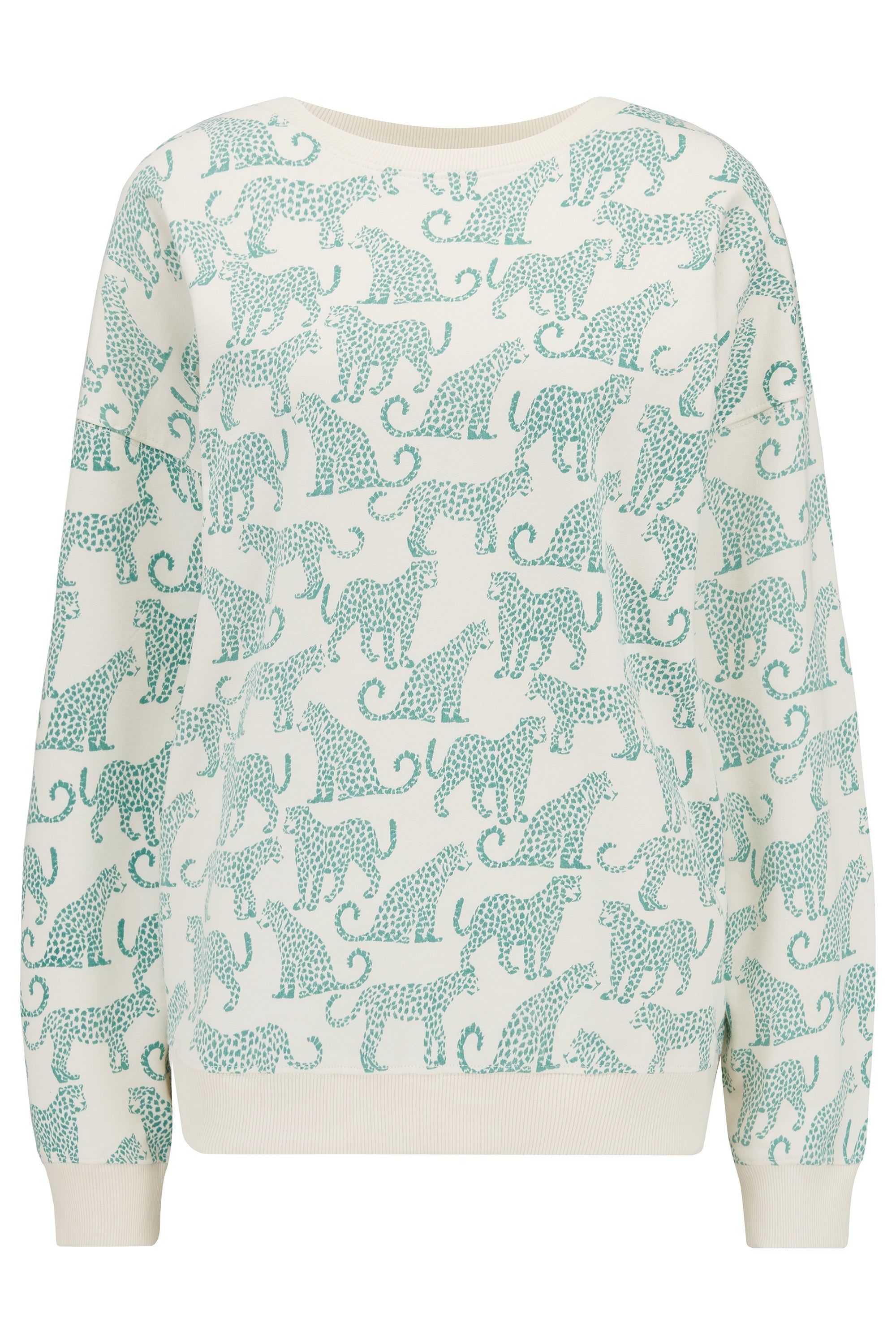 Sugarhill Brighton Women's Green / White Eadie Relaxed Sweatshirt Off White, Green Leopards In Green/white
