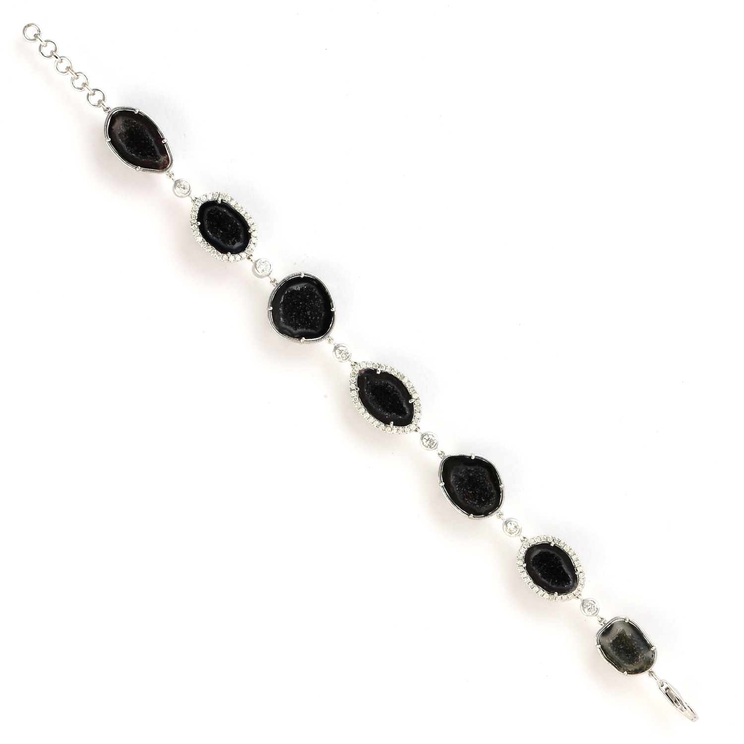 Artisan Women's White / Black White Gold In Uneven Geode Pave Diamonds Fixed & Flexible Bracelet In Multi