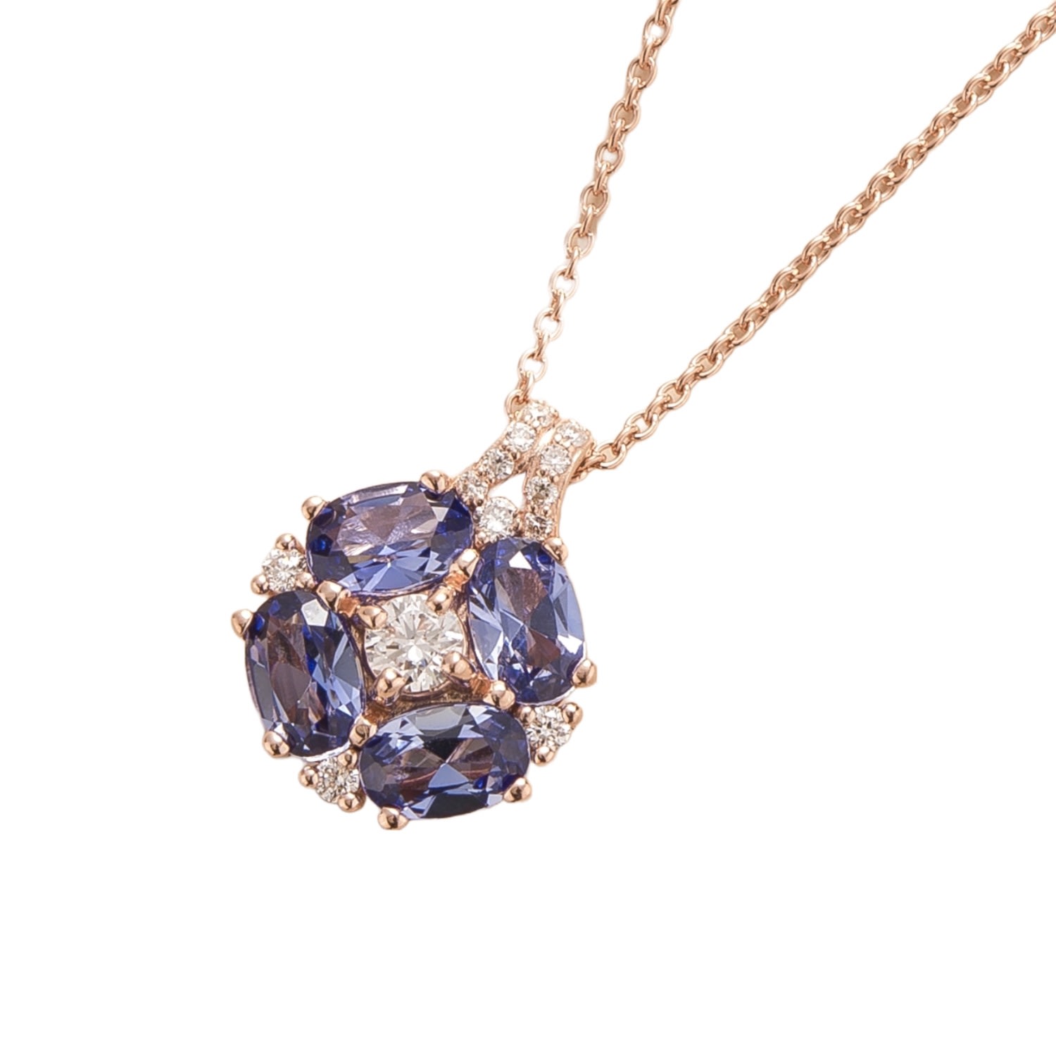 Women’s Blue / White / Rose Gold Pristi Rose Gold Necklace Diamonds & Ceylon Blue Sapphire Juvetti