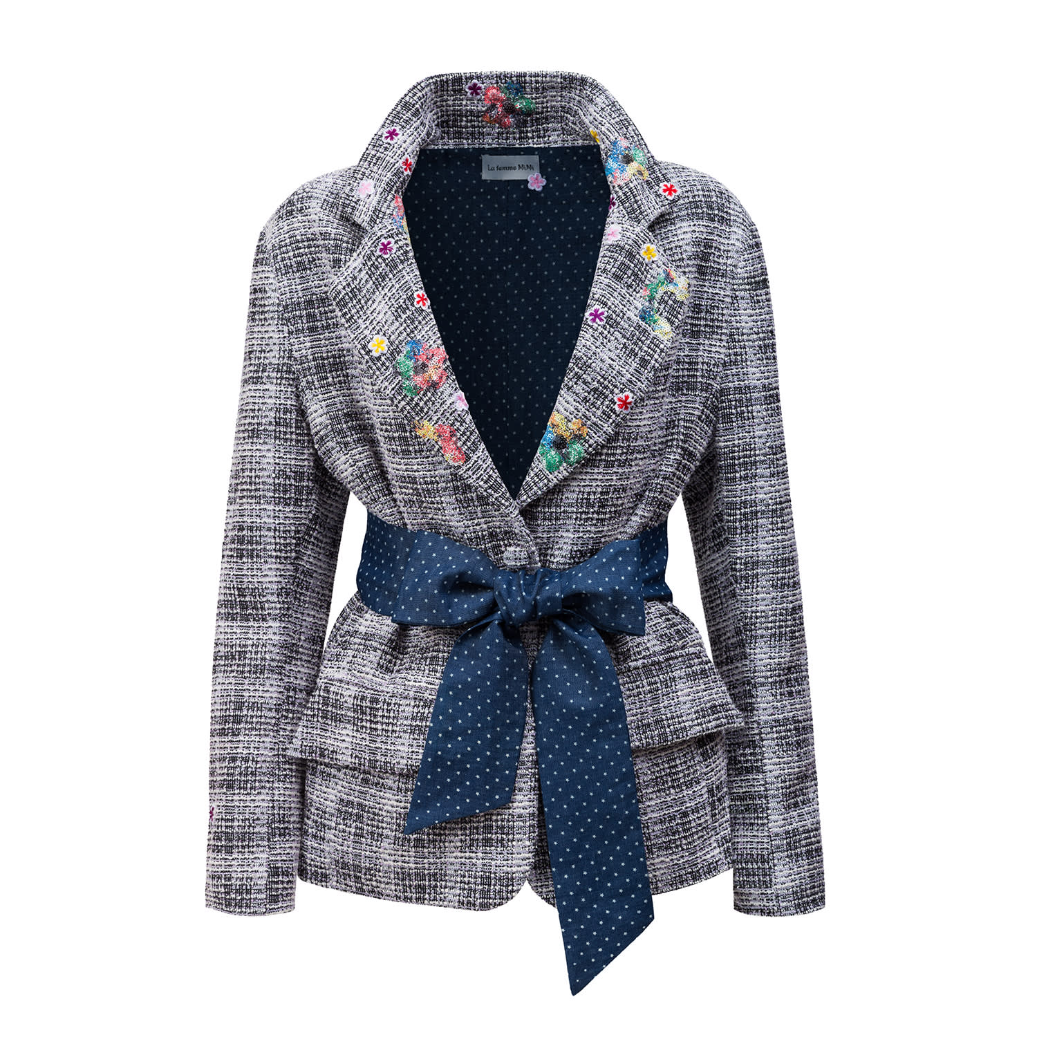 La Femme Mimi Women's Grey / White Hand Embroidered Blazer In Grey/white
