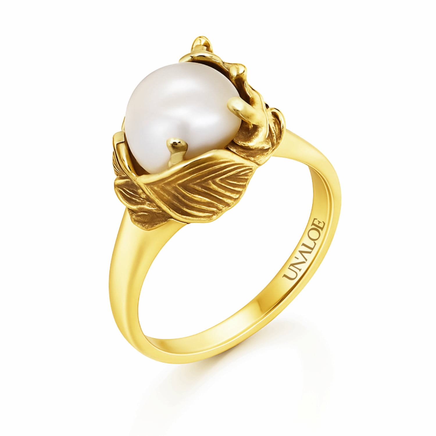 Unaloe Gold / White Sterling Silver-gold-plated Ring With Pearl Coleus–  Handmade Jewelry For Women In Multi