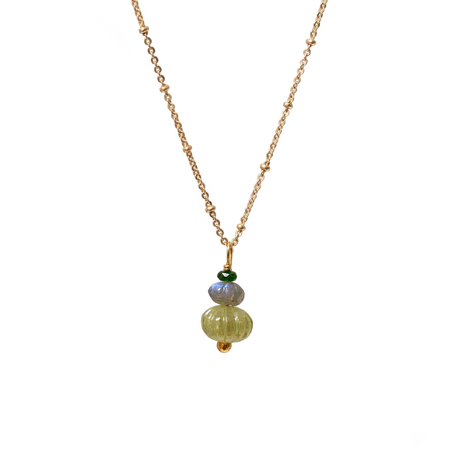 Women’s Earth Trio Pendant With Vasonite, Labradorite & Green Diobside On Long Satellite Chain Mirabelle Jewellery