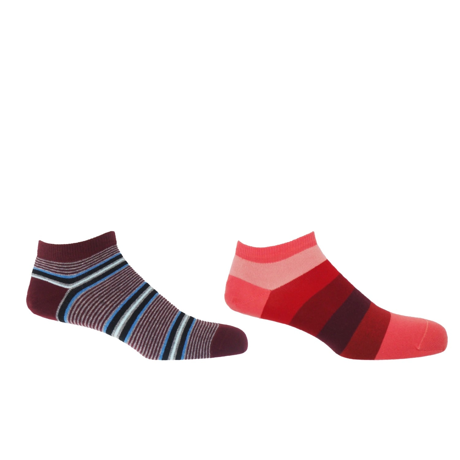 Peper Harow - Made In England Red Block Stripe Fire & Multistripe Burgundy Men's Trainer Socks Bundle In Red