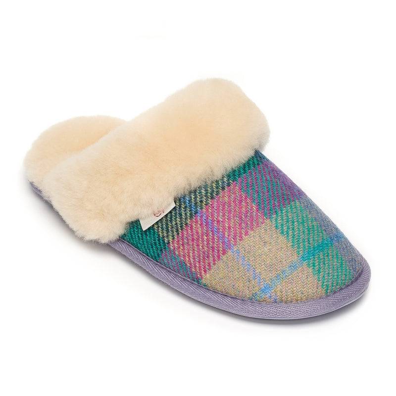 Bedroom Athletics Women's Kate - Harris Tweed Mule Slippers - Lilac / Blue Check In Blue/purple