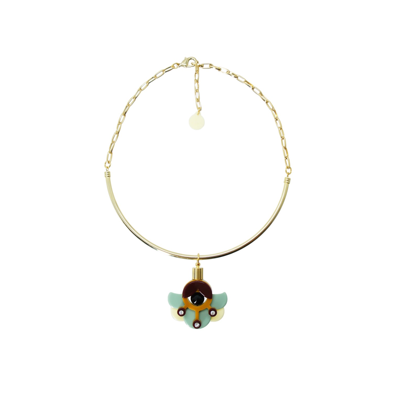 Gissa Bicalho Women's Acrylic Handmade Necklace Choker Petunia Pale Green In Gold
