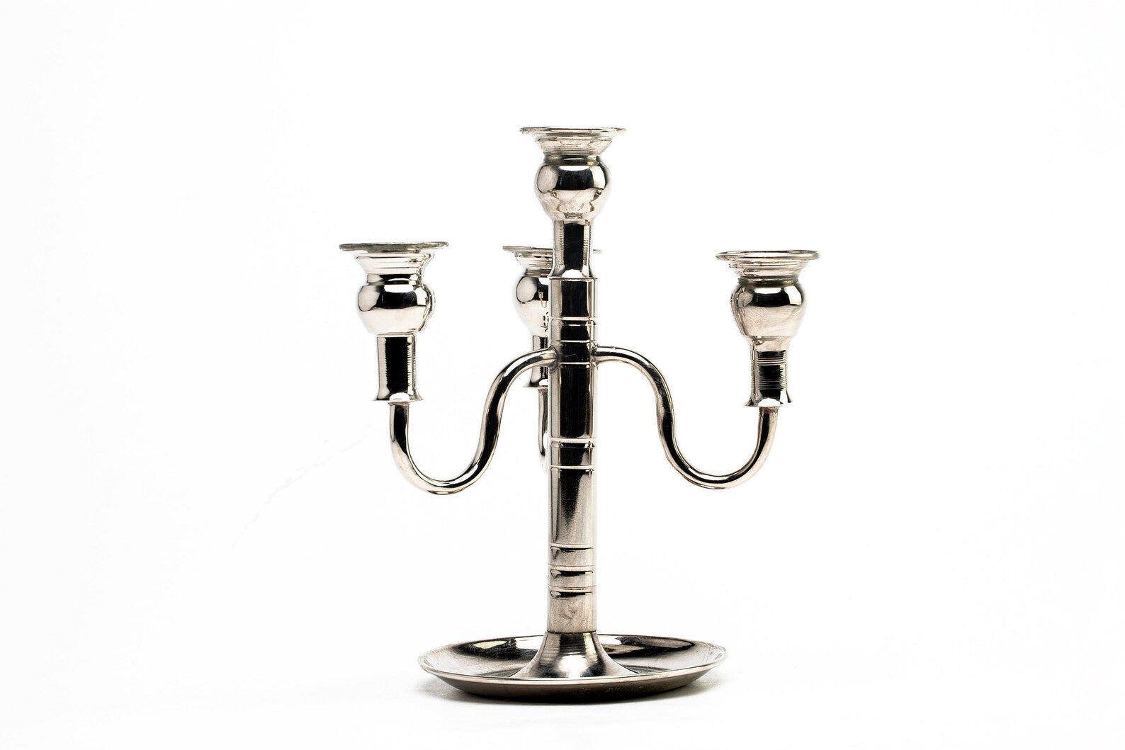 Anatoliacraft Silver Handmade White Copper Candelabra - Vintage Copper Candlestick Holder