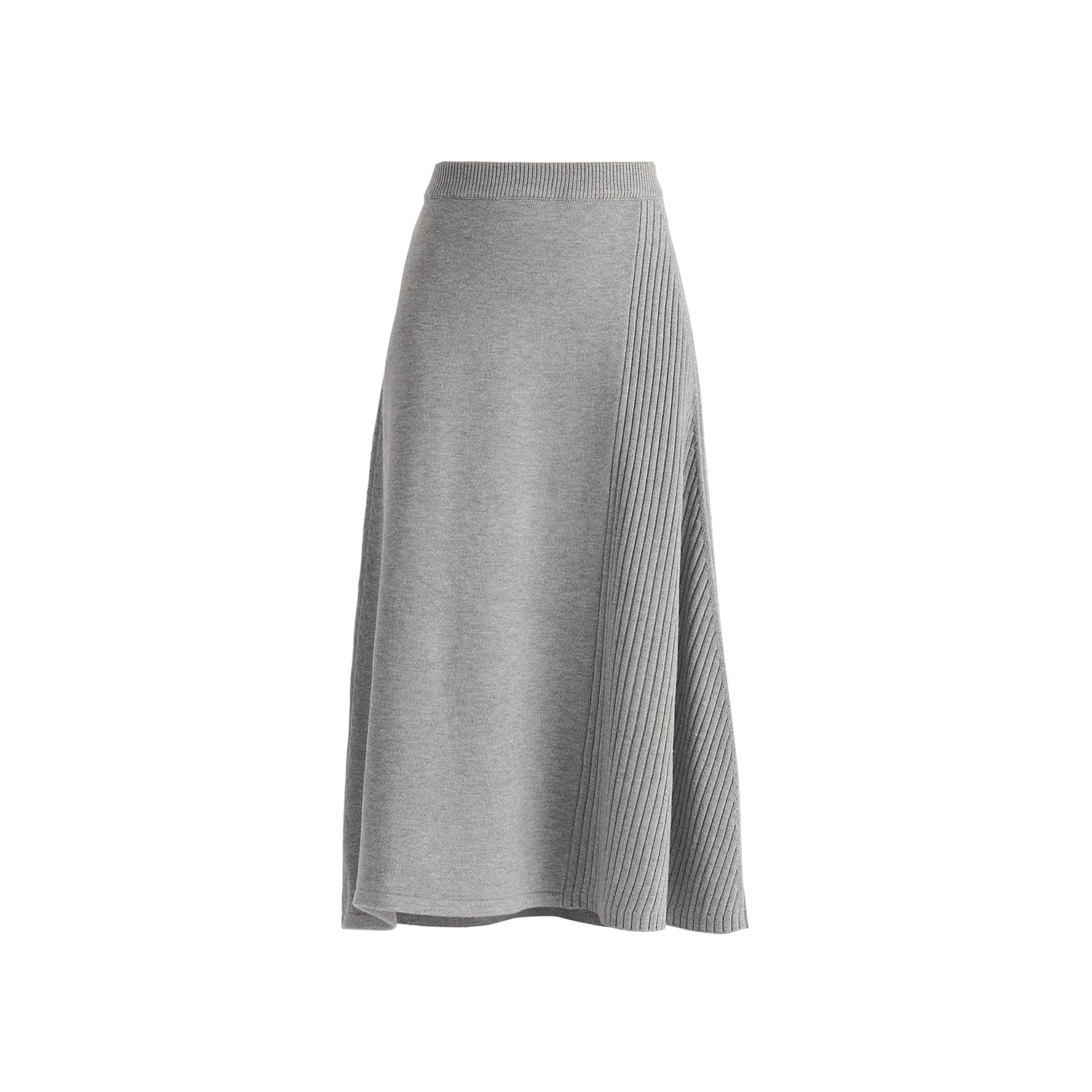 Paisie Women's Knitted A-line Midi Skirt With Ribbed Details In Grey In Grey
