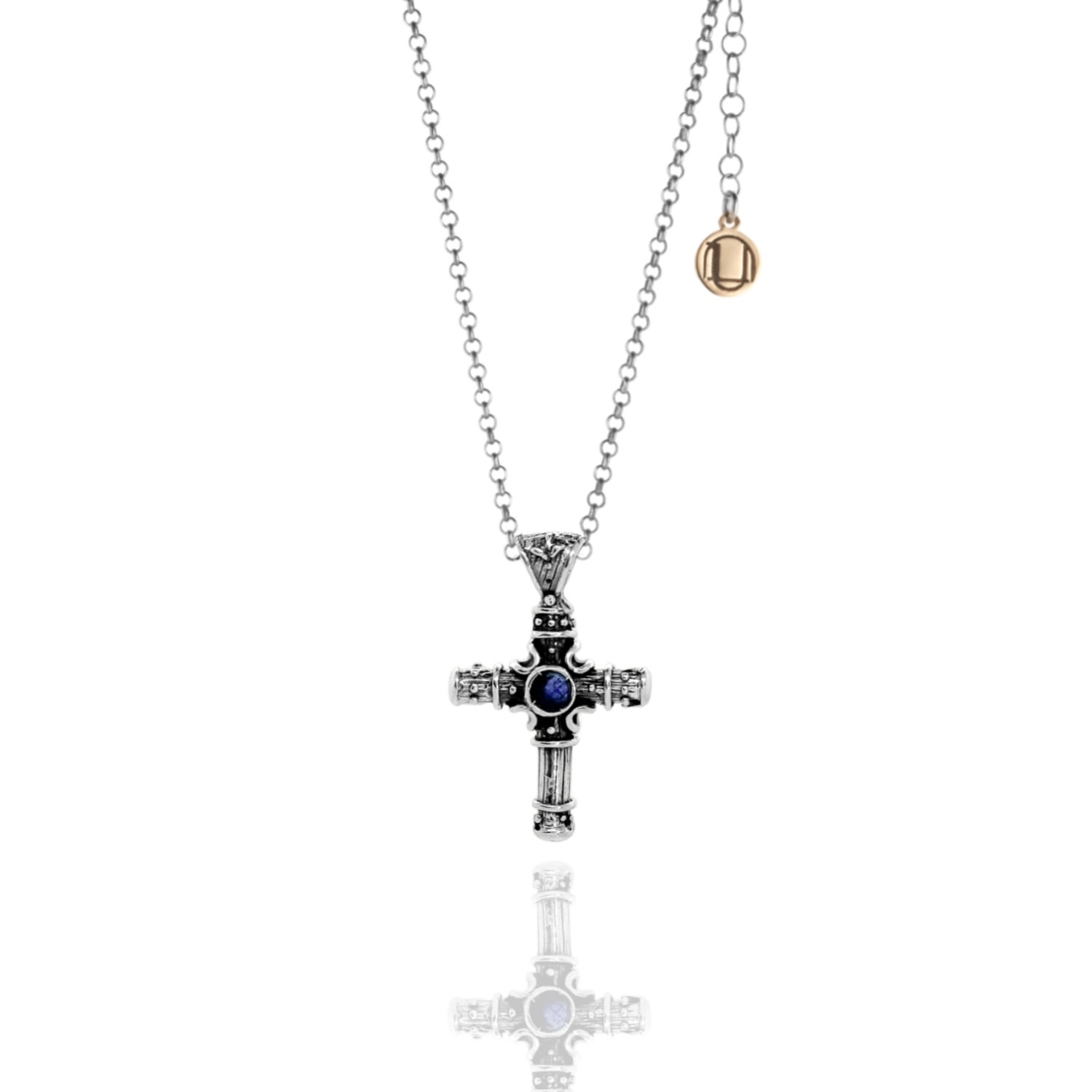 Unaloe Men's Green / Blue  Cross Pendant Necklace