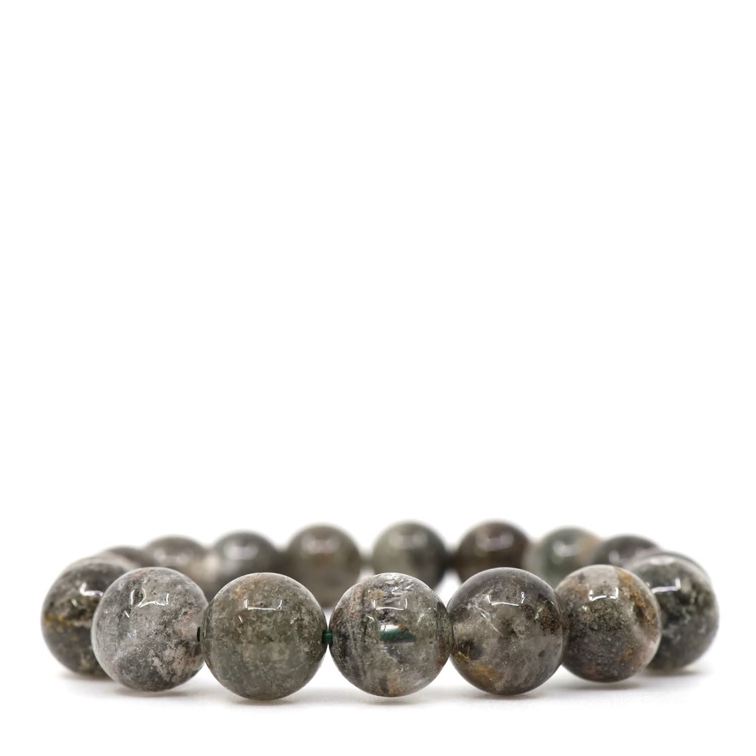 Shar Oke Men's Green Lodolite Garden Quartz Beaded Bracelet